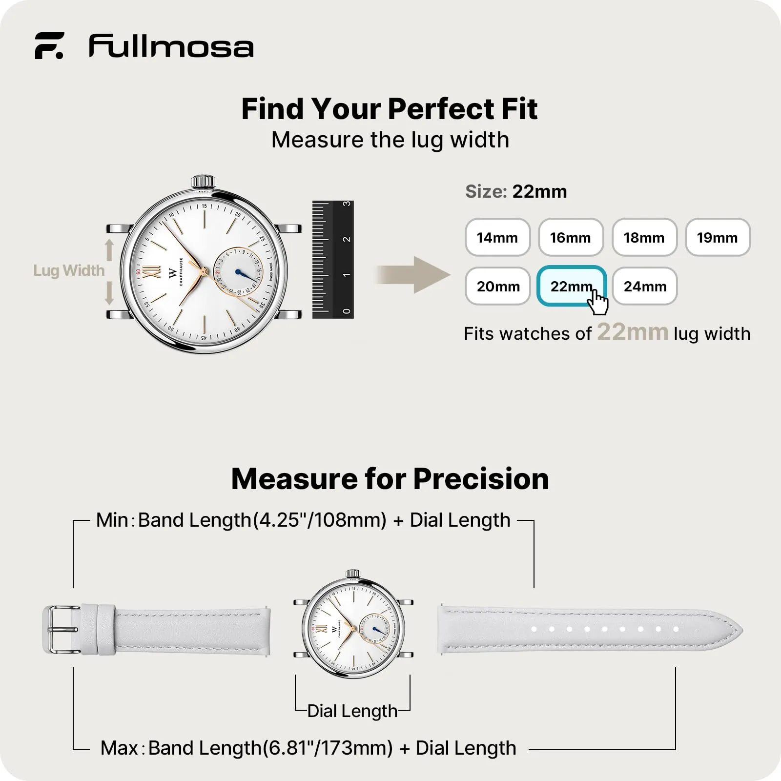 Fullmosa Cinturino in Pelle 22mm per Orologio a Sgancio Rapido, Bianco - immagine 5