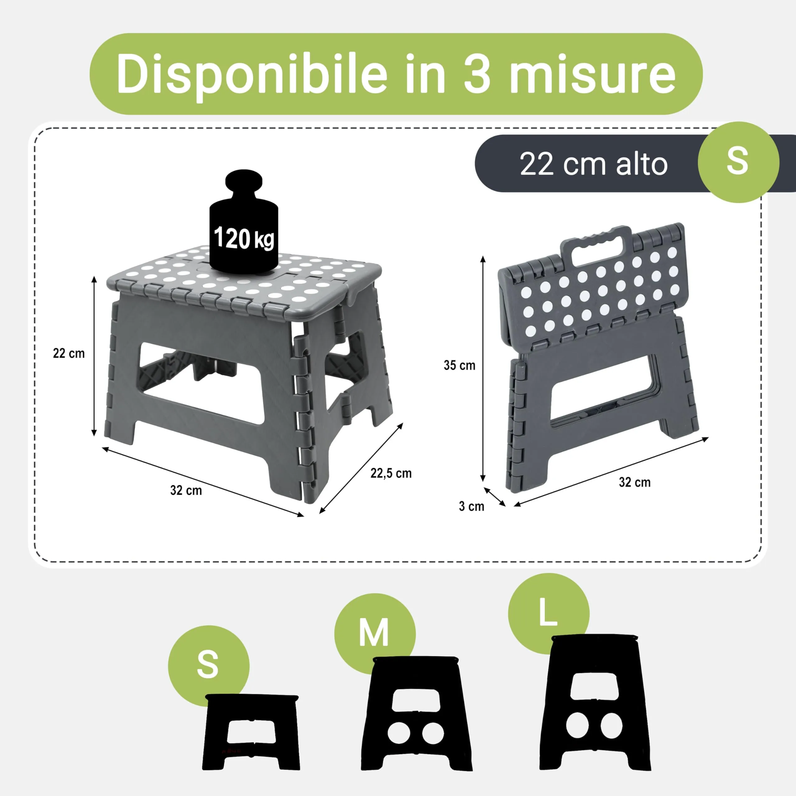 ZOLLNER Sgabello Pieghevole, 22 cm, Grigio - immagine 2