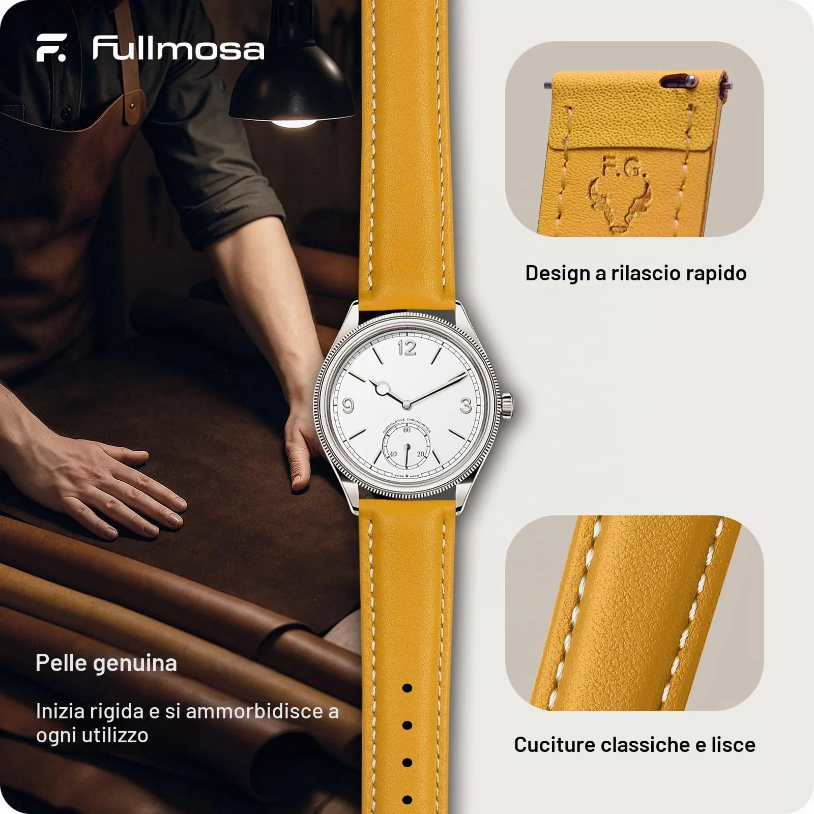 Fullmosa Cinturino in Pelle 20mm a Sgancio Rapido, Zenzero - immagine 4