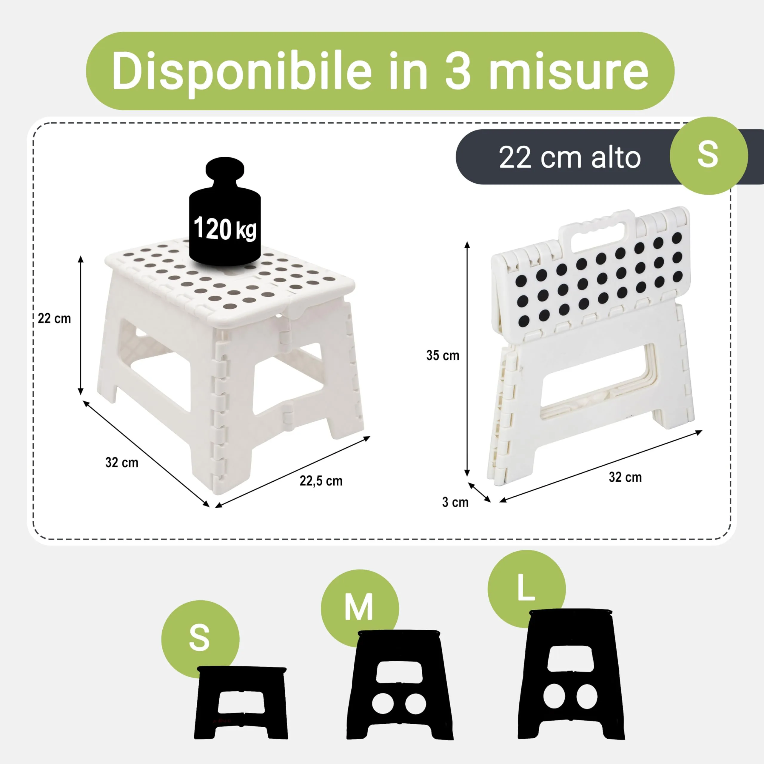 ZOLLNER Sgabello pieghevole, 22 cm, Bianco - immagine 2