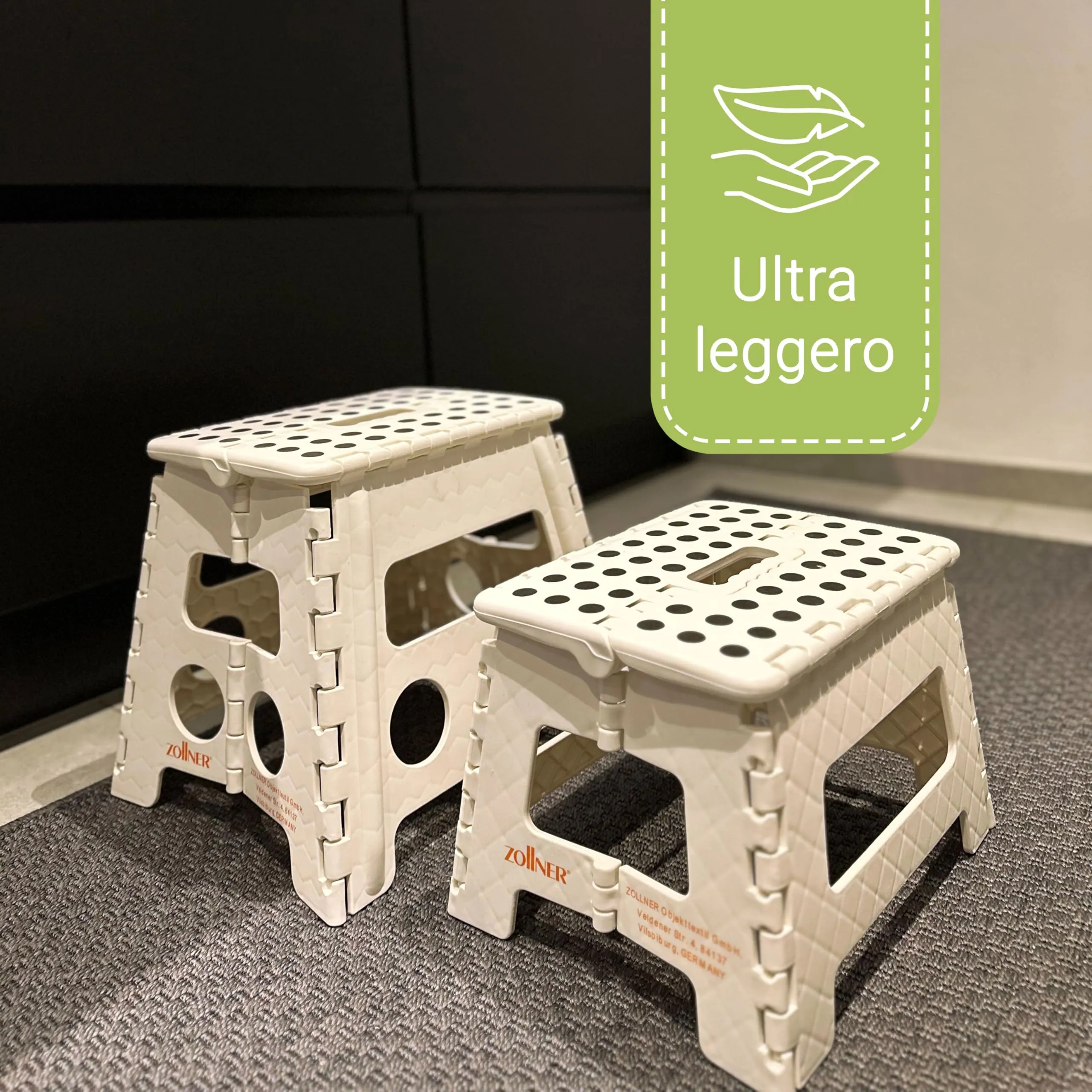 ZOLLNER Sgabello pieghevole, 22 cm, Bianco - immagine 5