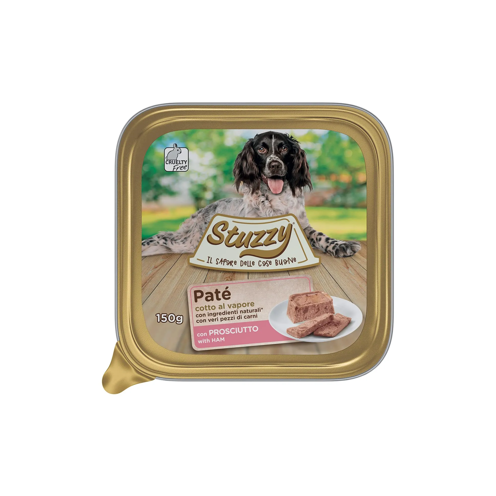 Stuzzy Cibo Umido per Cani Adulti al Gusto Prosciutto, Paté e Carni in Pezzi, 3,3 kg (22 x 150 g) - immagine 1