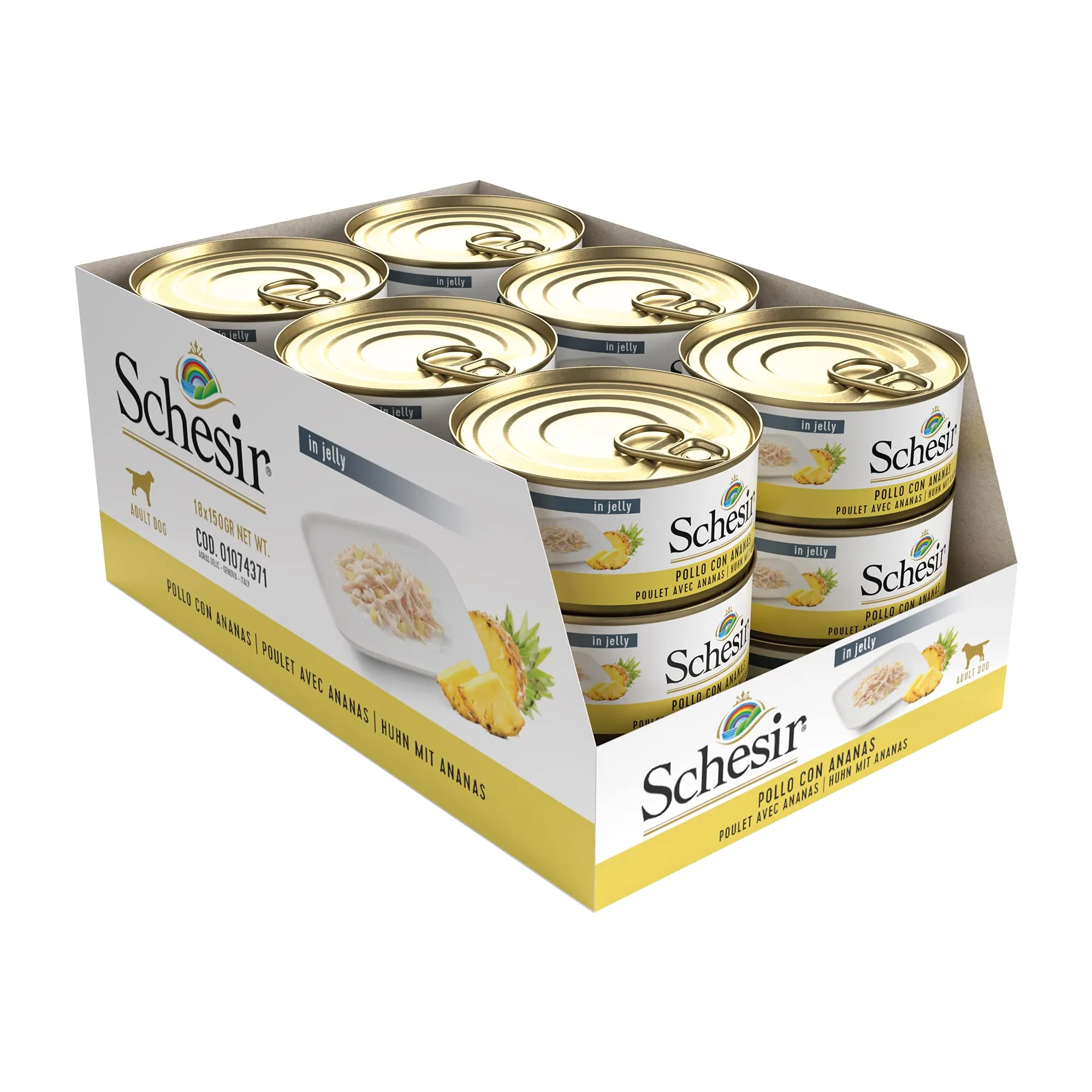 Schesir Cibo Umido per Cani Adulti al Pollo con Ananas, Filetti in Gelatina, 18 x 150g - immagine 3