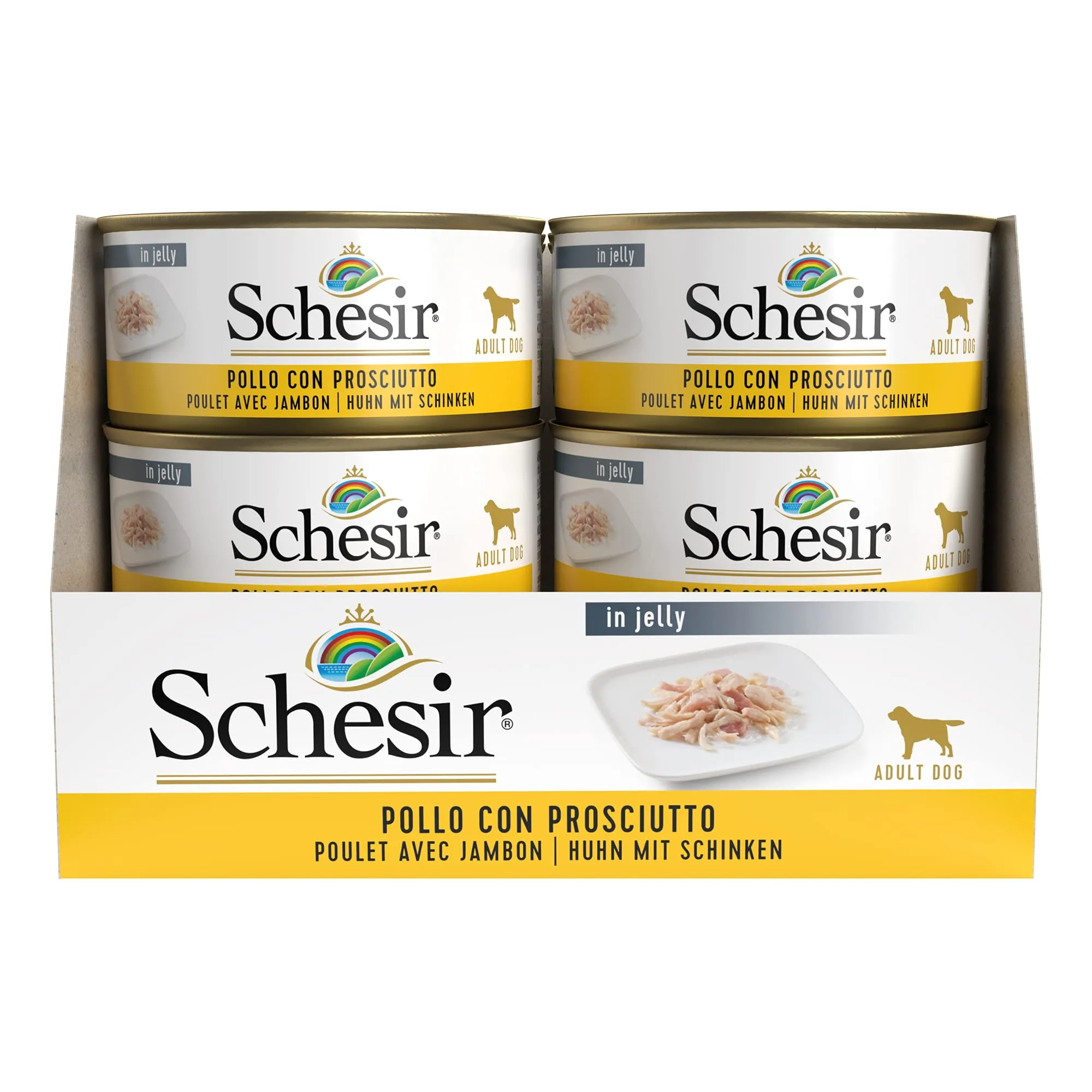 Schesir Cibo Umido per Cani Adulti Pollo con Prosciutto in Gelatina, 2,7kg (18 x 150g) - immagine 2