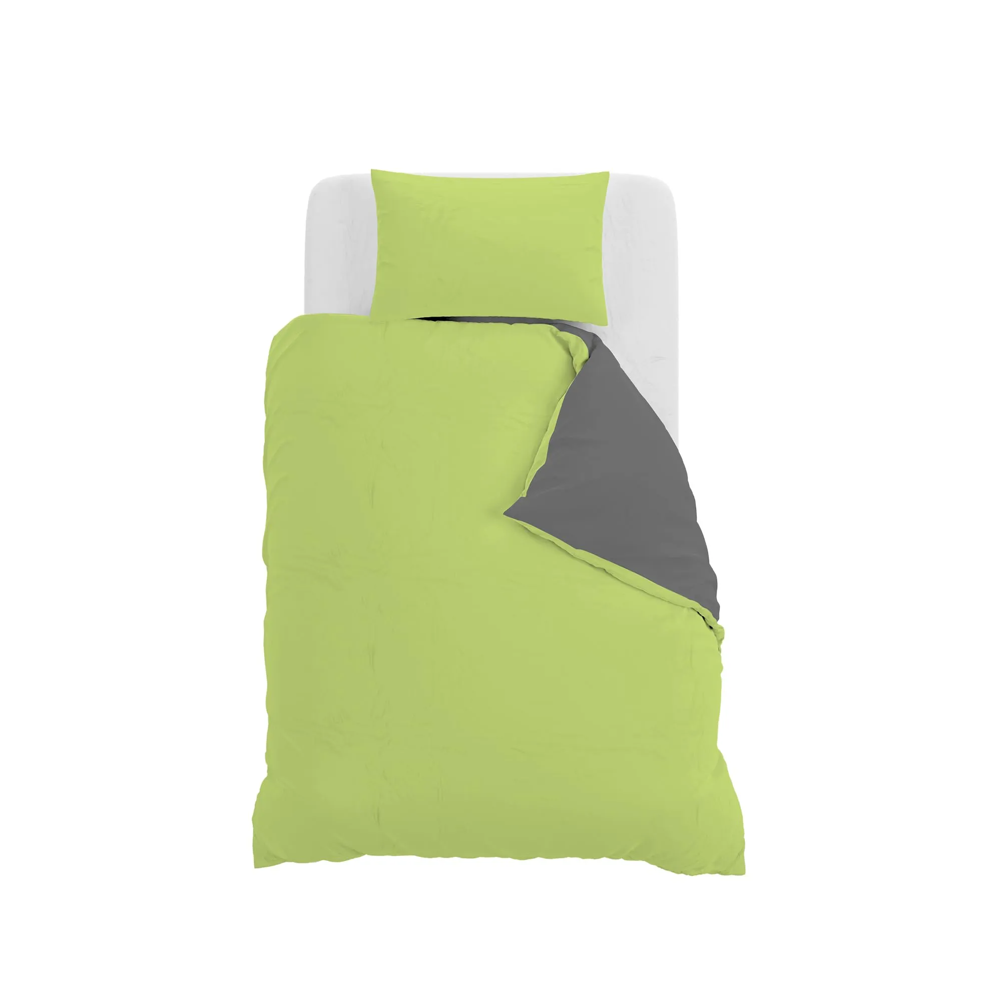 Italian Bed Linen Set Copripiumino 100% Cotone Natural Color, 200x200 cm, Piazza e Mezza, Verde Acido/Grigio Scuro - immagine 10