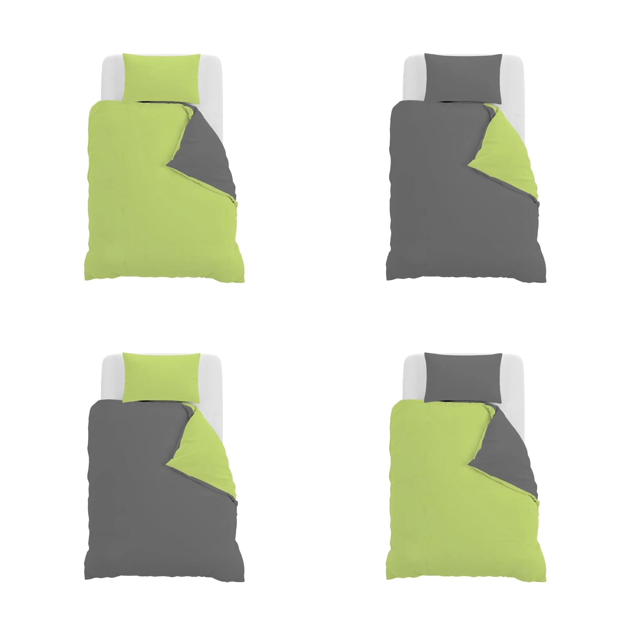 Italian Bed Linen Set Copripiumino 100% Cotone Natural Color, 200x200 cm, Piazza e Mezza, Verde Acido/Grigio Scuro - immagine 11