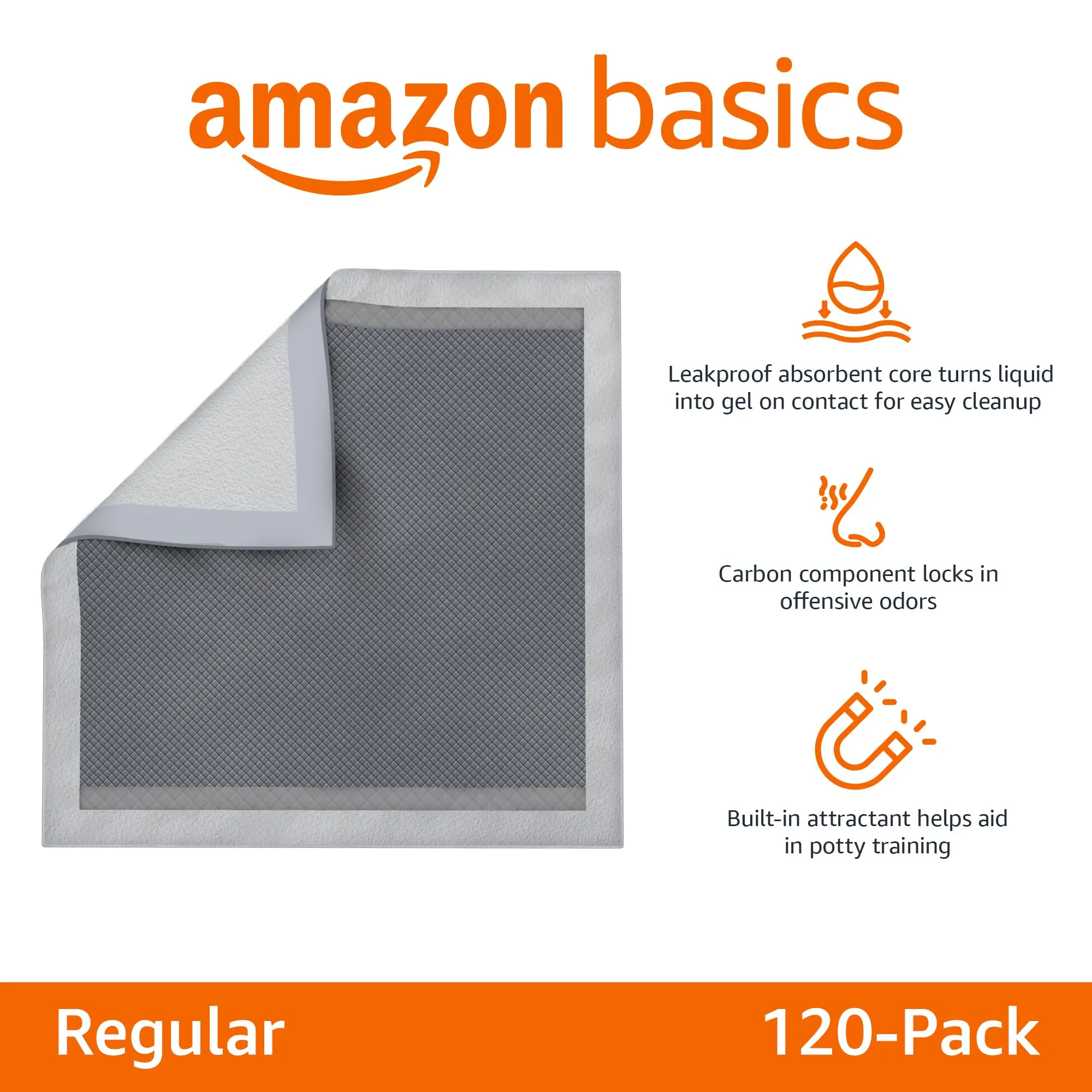 Amazon Basics Tappetini al carbone per addestramento cani e cuccioli, prova perdite, dimensione standard, confezione da 120, grigio - immagine 2