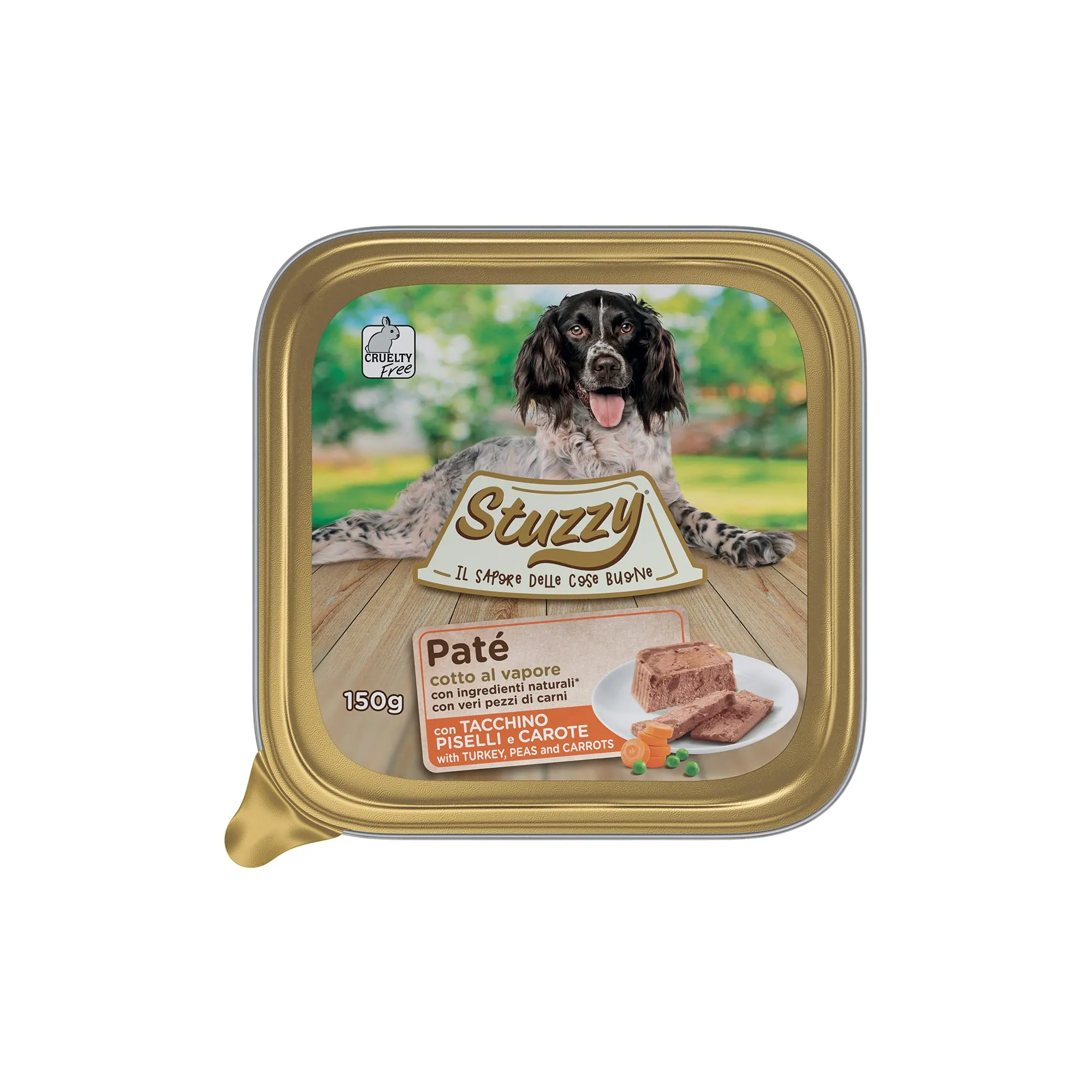 Stuzzy Cibo Umido per Cani Adulti al Gusto Tacchino, Piselli e Carote, Paté e Carni in Pezzi, 3,3kg (22 Vaschette da 150g) - immagine 1
