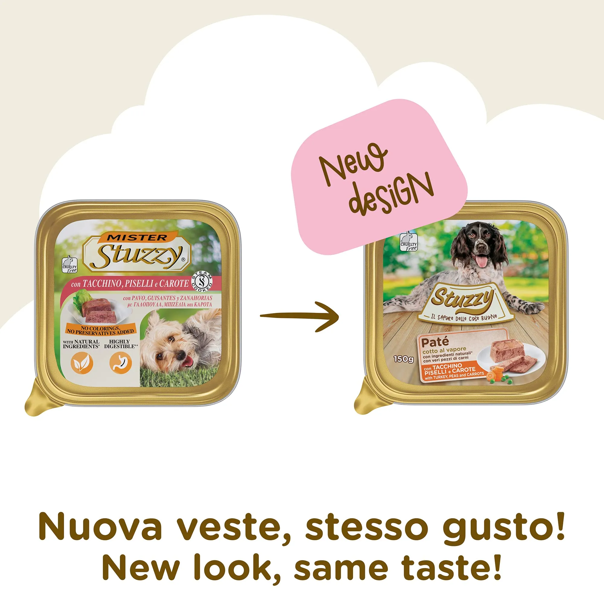 Stuzzy Cibo Umido per Cani Adulti al Gusto Tacchino, Piselli e Carote, Paté e Carni in Pezzi, 3,3kg (22 Vaschette da 150g) - immagine 2