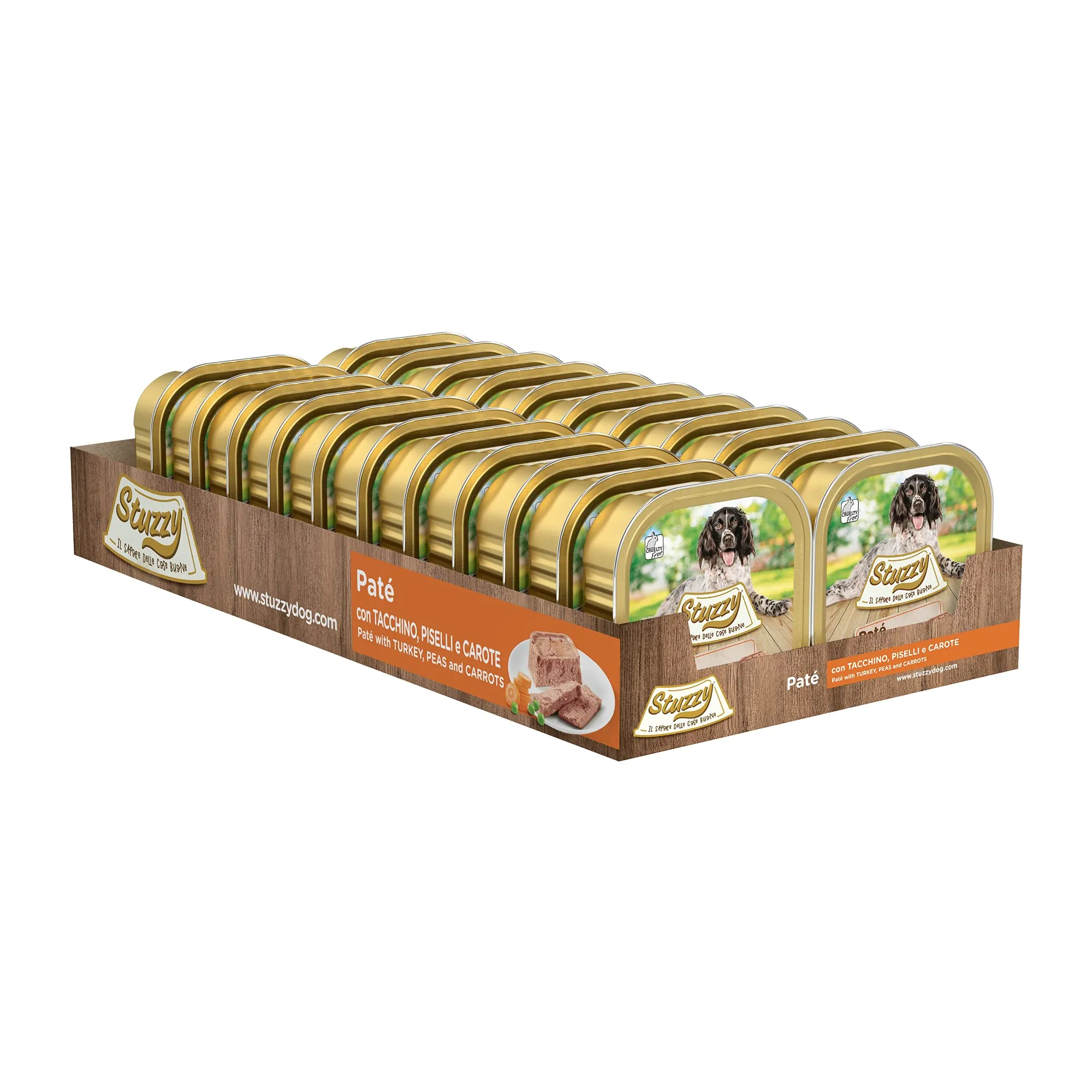 Stuzzy Cibo Umido per Cani Adulti al Gusto Tacchino, Piselli e Carote, Paté e Carni in Pezzi, 3,3kg (22 Vaschette da 150g) - immagine 4