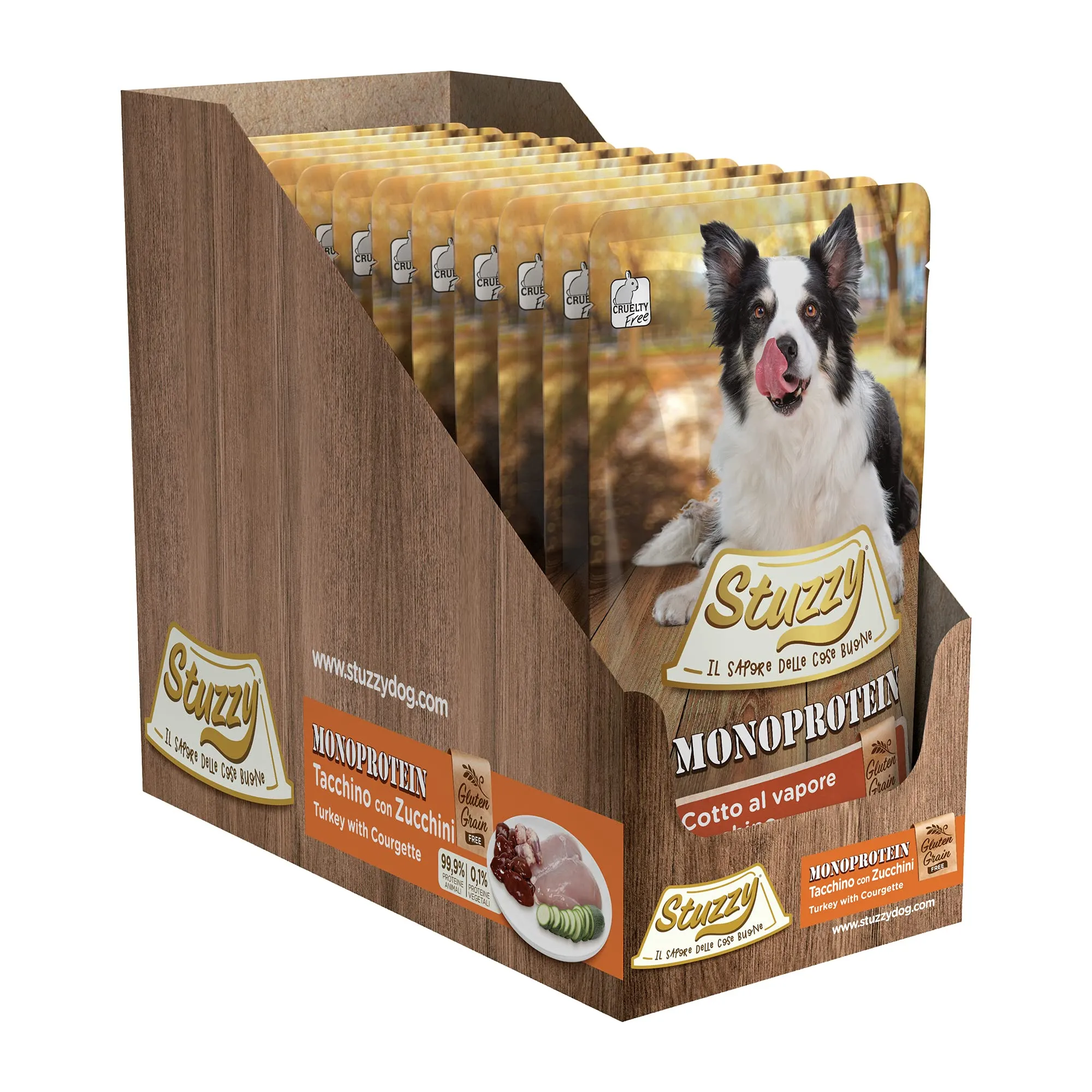 Stuzzy Monoprotein Grain & Gluten Free Cibo Umido per Cani Adulti con Tacchino e Zucchine, Patè, 1,8kg (12 Buste da 150g) - immagine 4