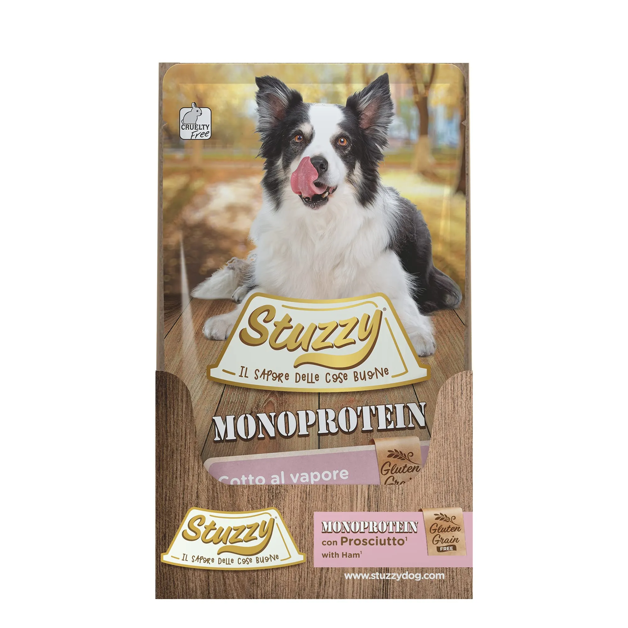 Stuzzy Monoprotein Grain & Gluten Free Cibo Umido per Cani Adulti al Gusto Prosciutto in Patè, 1.8kg (12 Buste da 150g) - immagine 3
