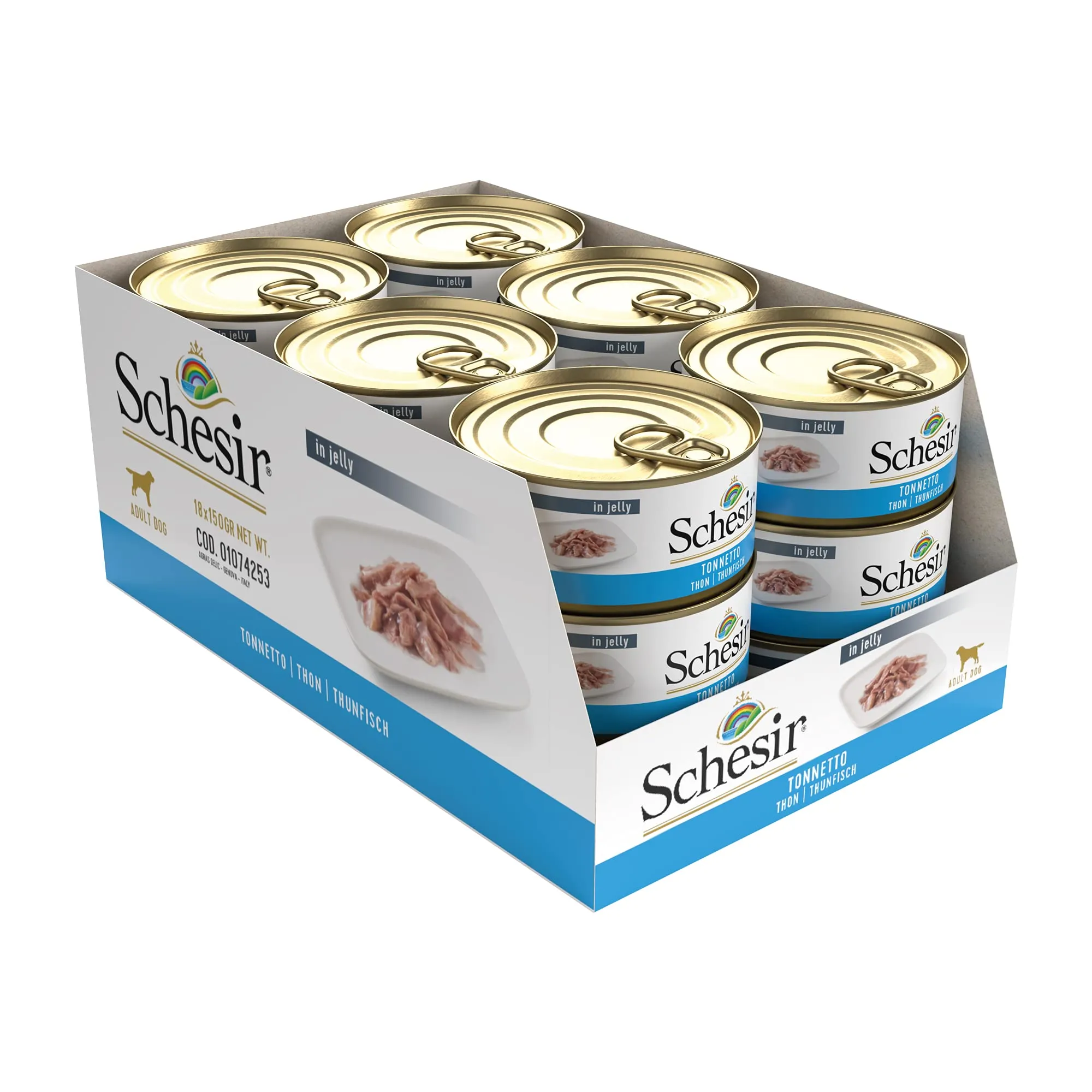 Schesir Cibo Umido per Cani Adulti al Gusto Tonnetto in Gelatina, 18 Lattine da 150g (2,7kg) - immagine 3