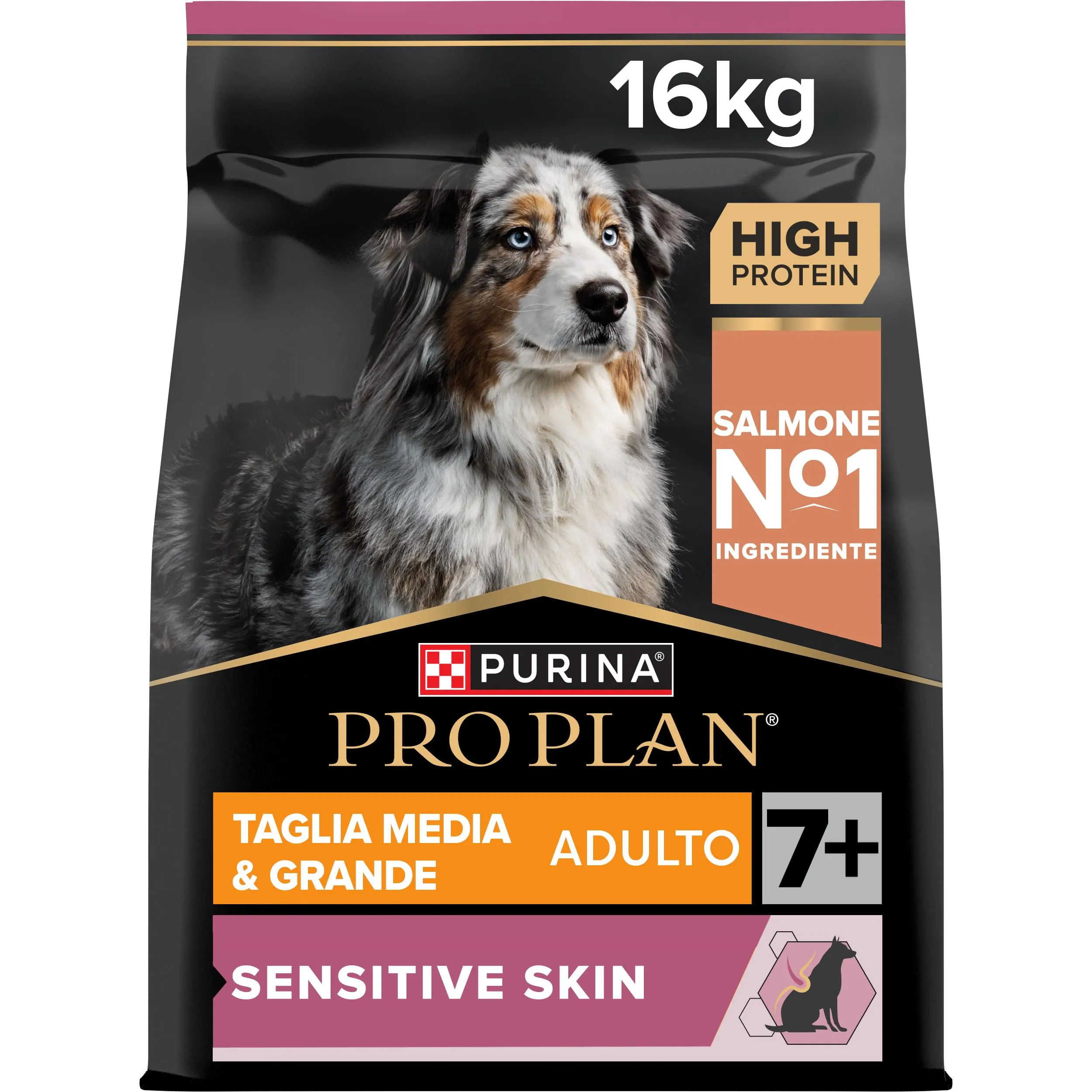 Purina Pro Plan Sensitive Skin Crocchette per Cani Senior 7+, 16kg - immagine 1
