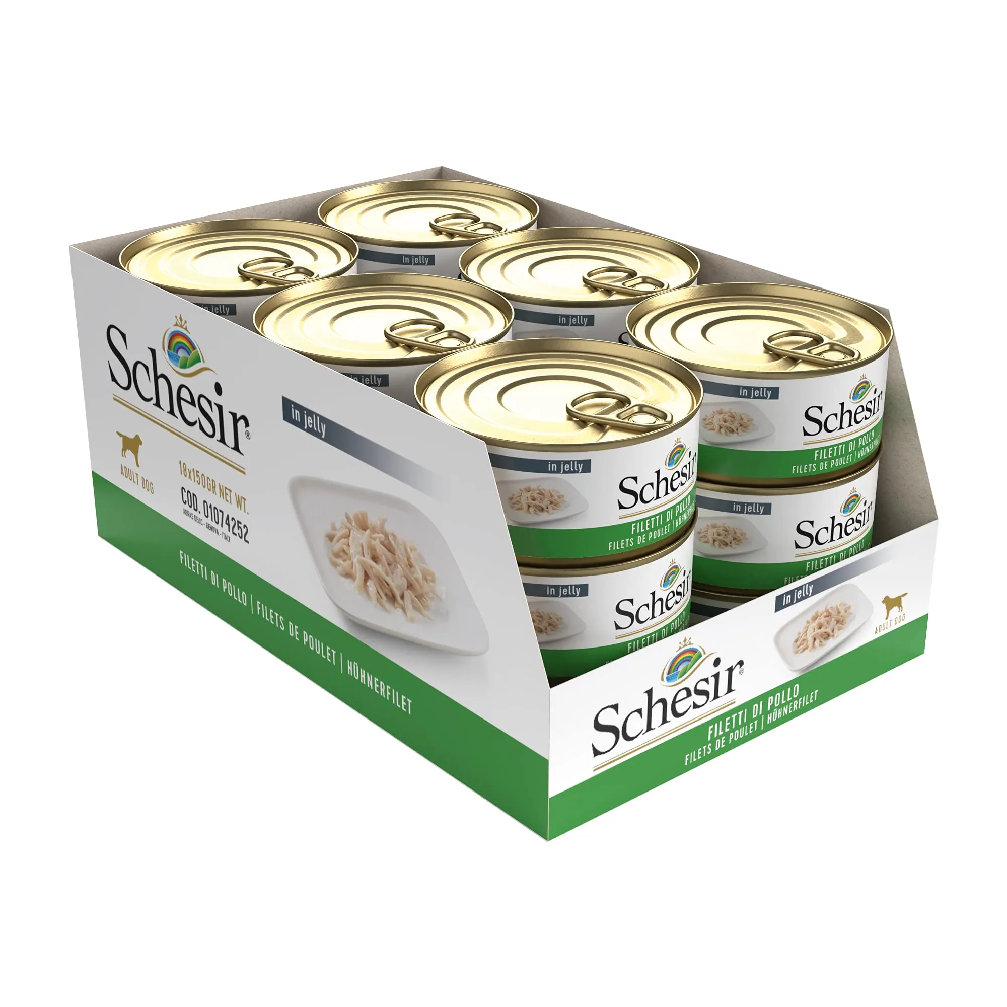 Schesir Cibo Umido per Cani Adulti ai Filetti di Pollo in Gelatina, 18 x 150g (2,7kg) - immagine 3