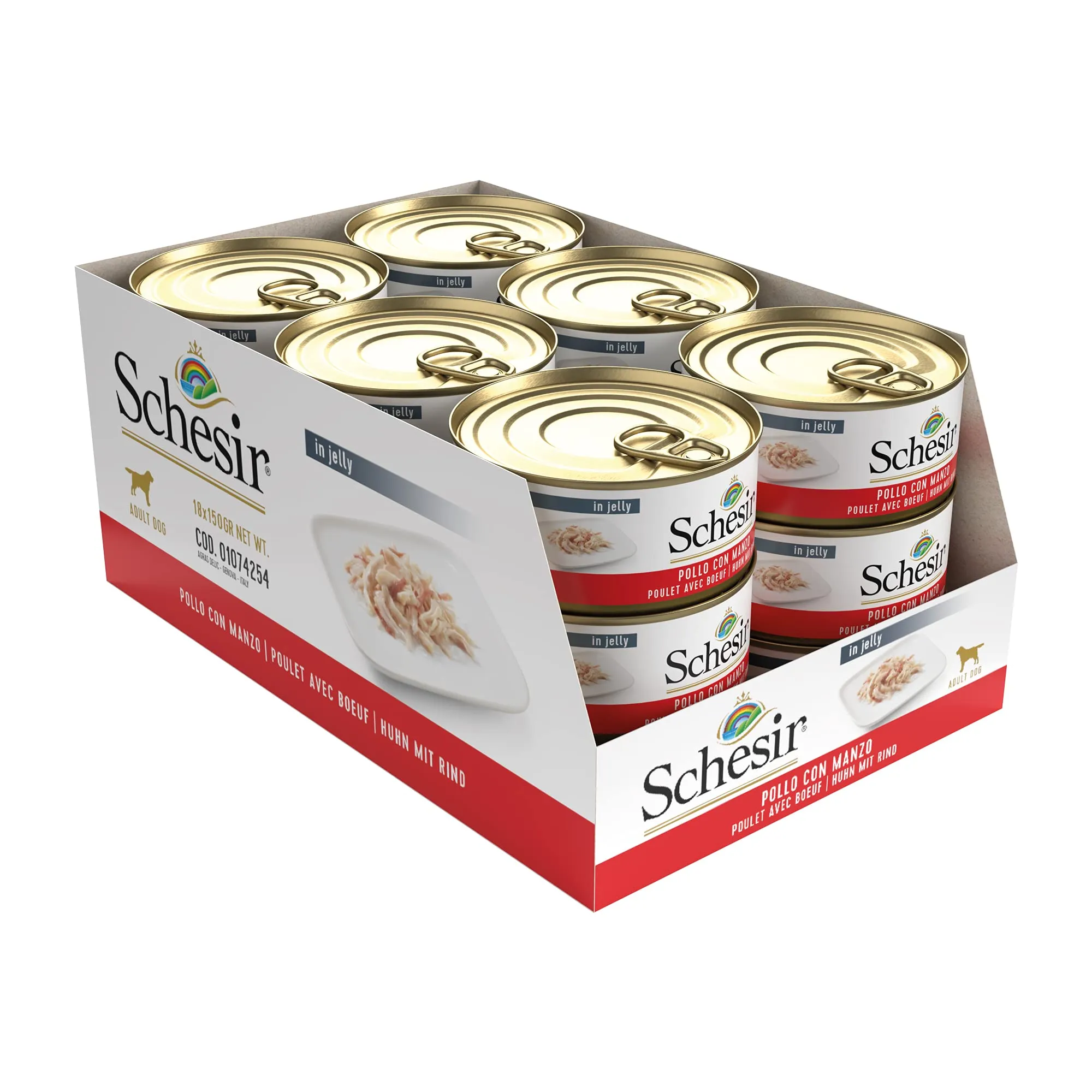 Schesir Cibo Umido per Cani Adulti al Pollo e Manzo in Gelatina, 2,7kg (18 x 150g) - immagine 3