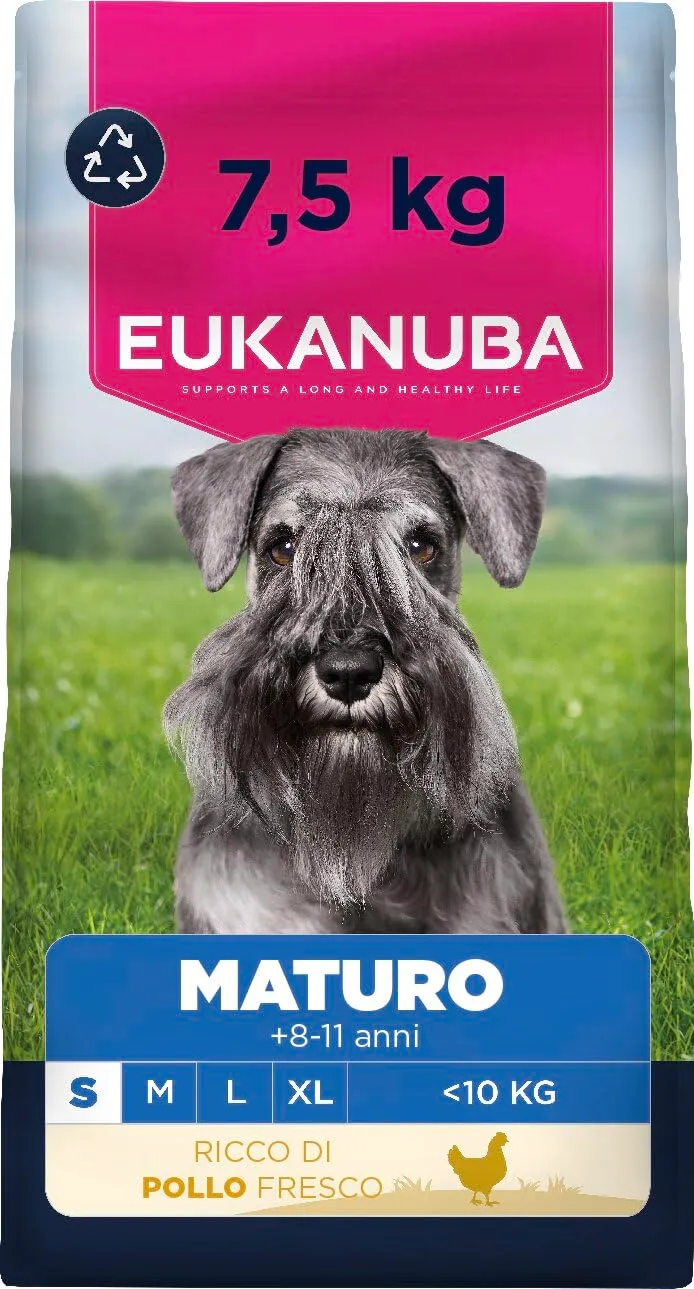 Eukanuba Crocchette per cani maturi taglia piccola con pollo fresco, 7,5 kg - immagine 1
