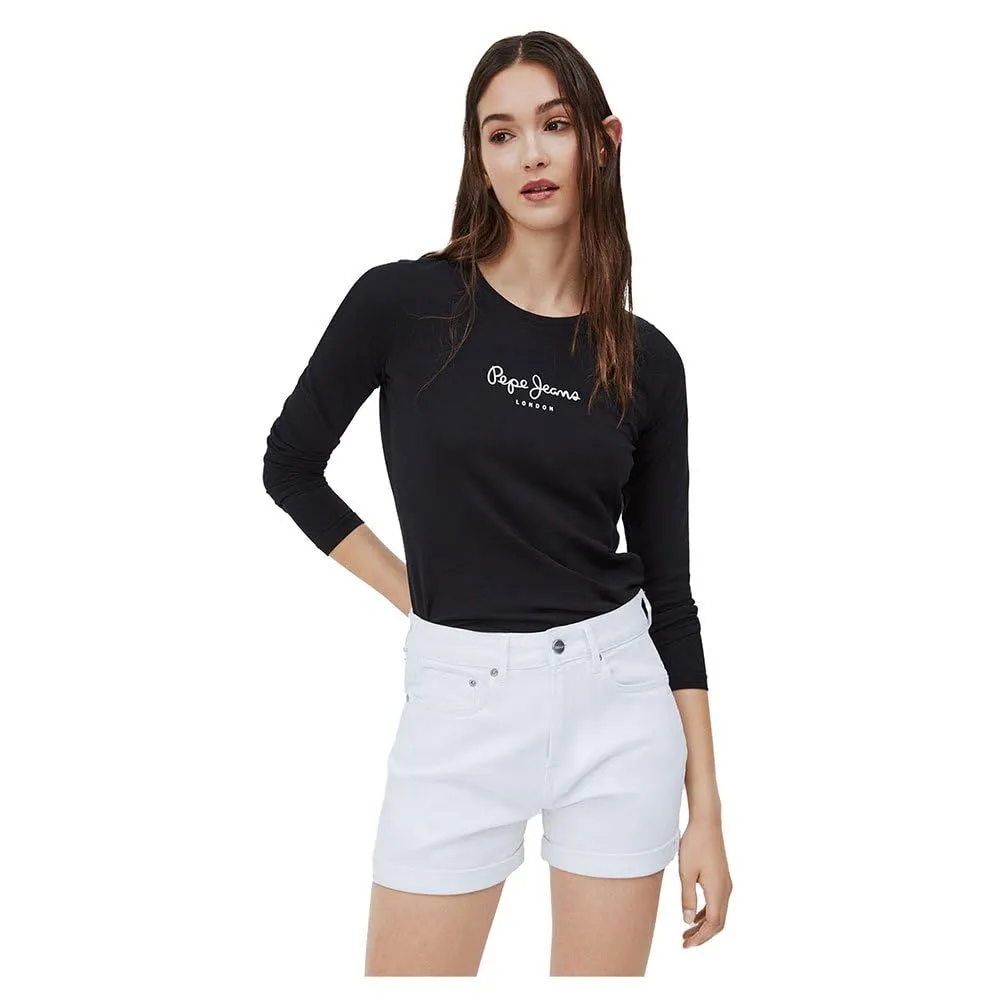 Pepe Jeans New Virginia Maglietta Donna Slim Fit Maniche Lunghe, Nera, M - immagine 1