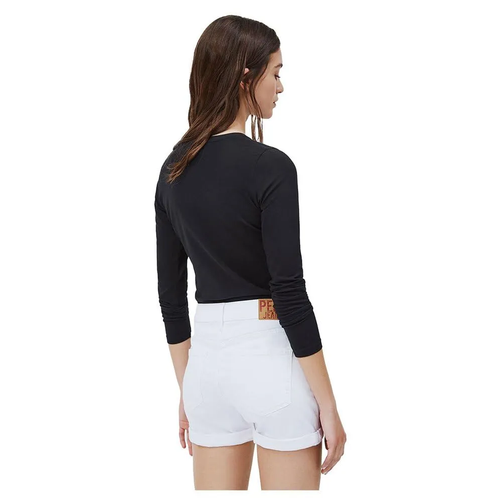 Pepe Jeans New Virginia Maglietta Donna Slim Fit Maniche Lunghe, Nera, M - immagine 2