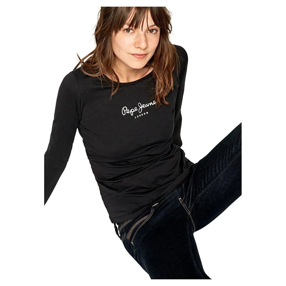 Pepe Jeans New Virginia Maglietta Donna Slim Fit Maniche Lunghe, Nera, M - immagine 6