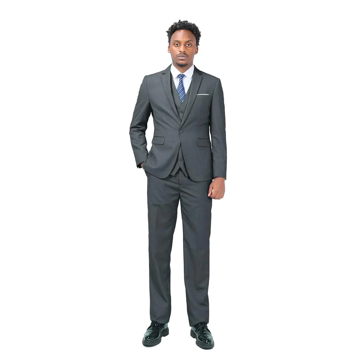 YOUTHUP Abito Uomo 3 Pezzi Slim Fit Blazer Panciotto Pantaloni Grigio Scuro - immagine 7