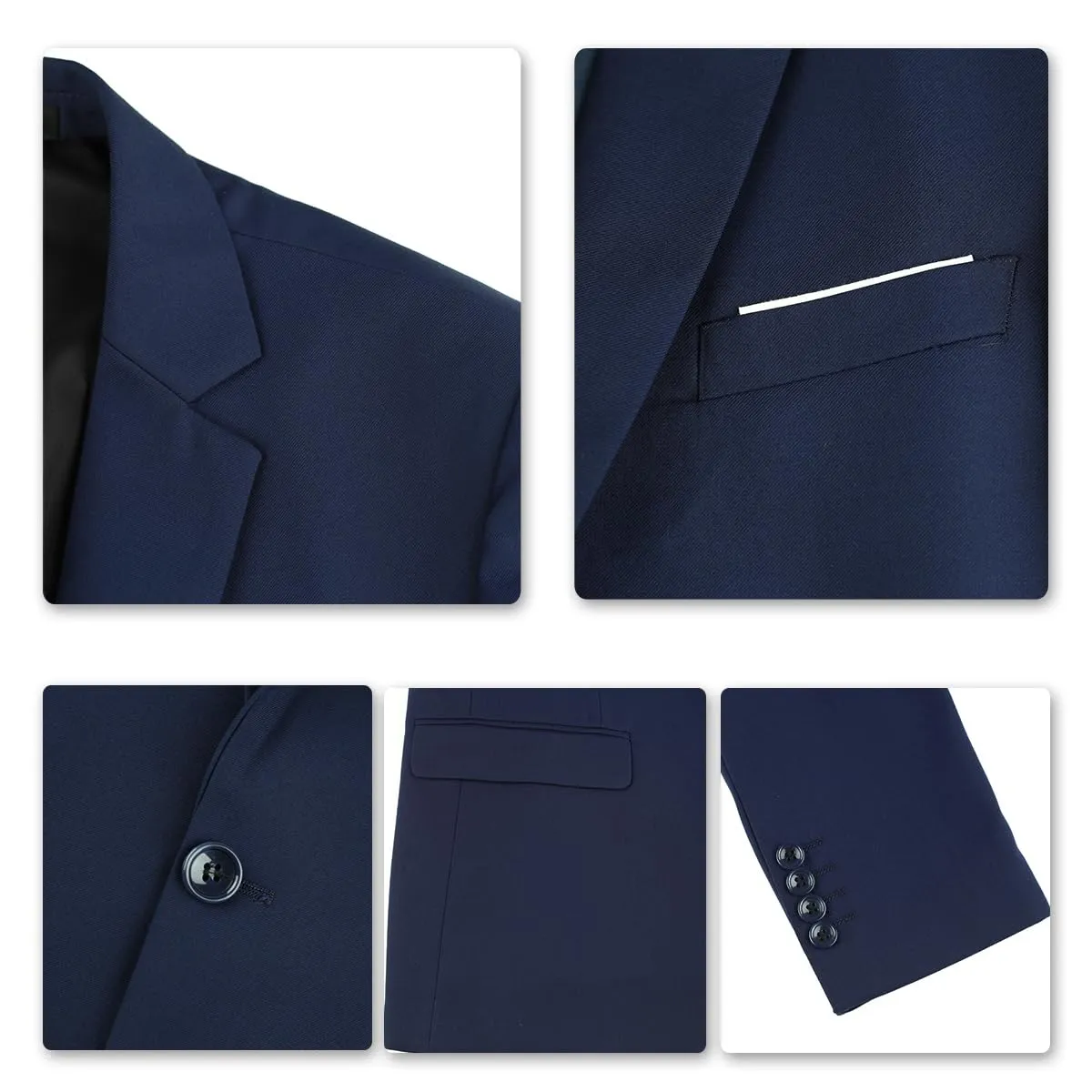 YOUTHUP Abito Uomo 3 Pezzi Slim Fit Blazer Panciotto Pantaloni - Navy - immagine 4