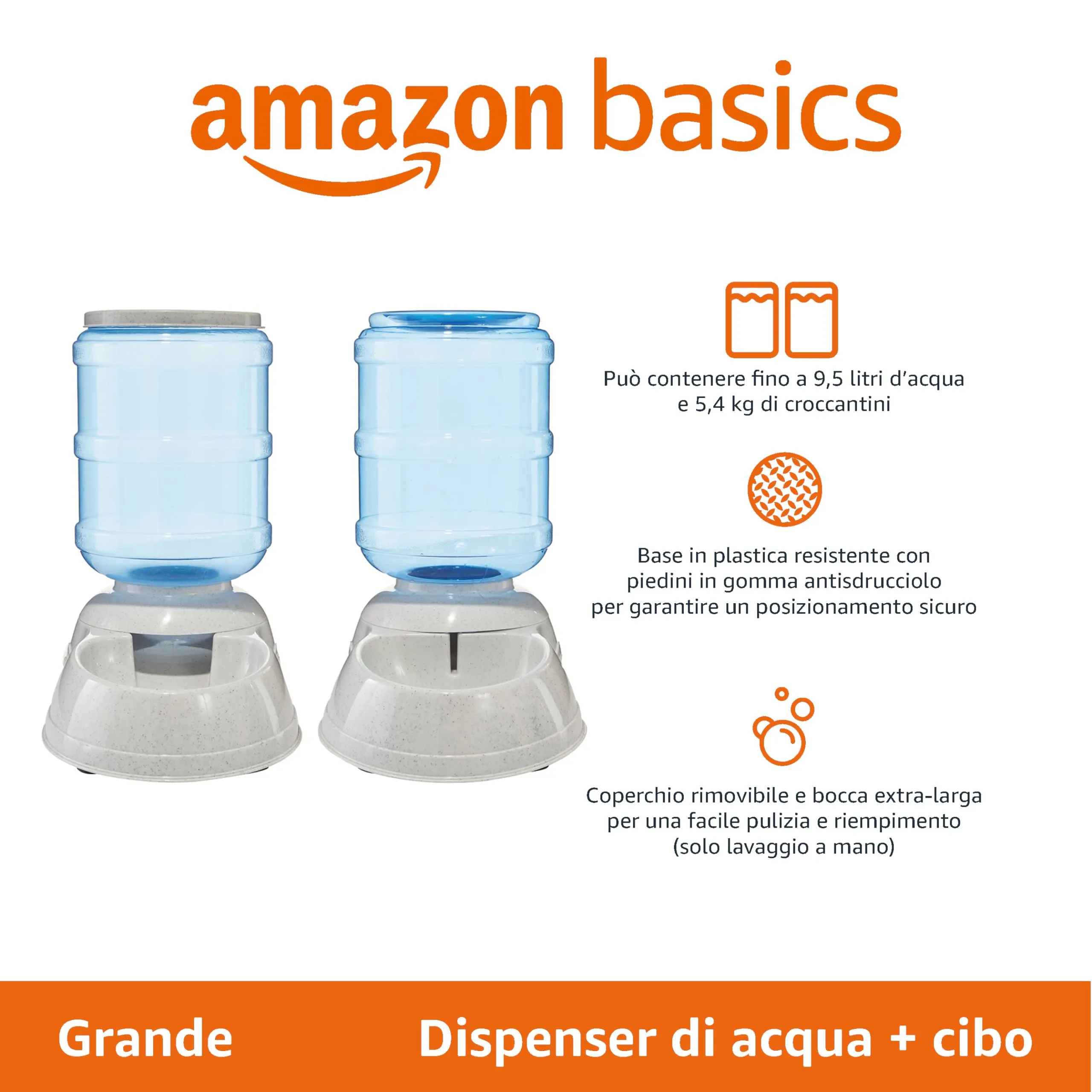 Amazon Basics Dosatore di Cibo (5,44 kg) e Acqua (9,46 l) per Animali Domestici, Misura Grande - immagine 2