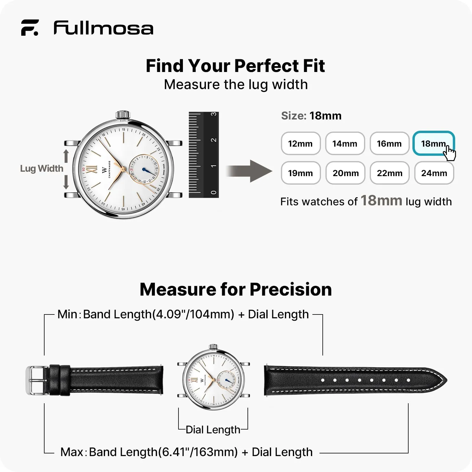 Fullmosa Cinturino per Orologio 18mm in Pelle a Sgancio Rapido, Nero - immagine 5
