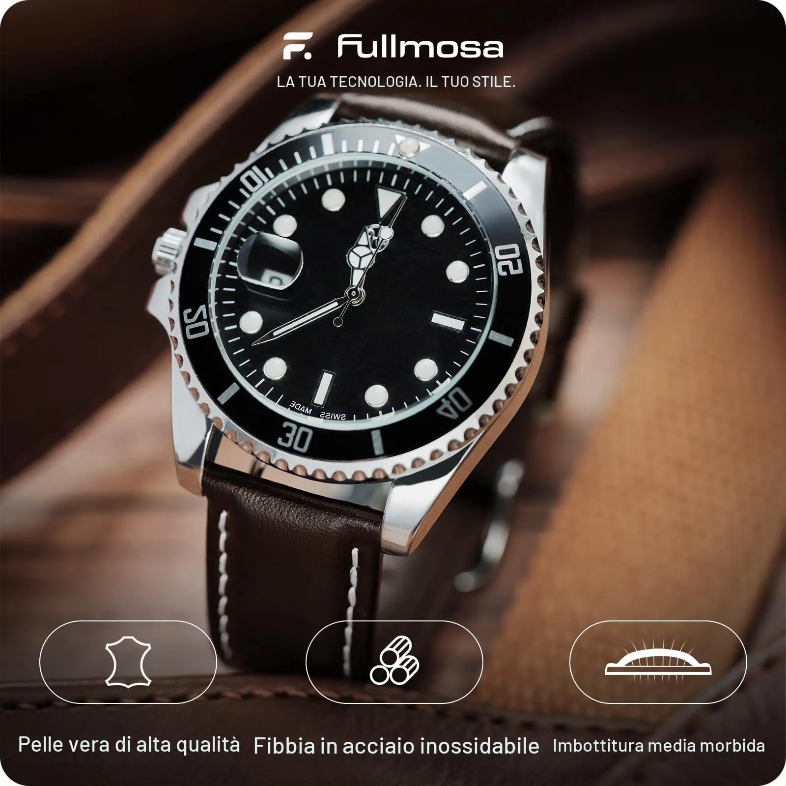Fullmosa Cinturino in Pelle 22mm a Sgancio Rapido, Marrone Scuro - immagine 2
