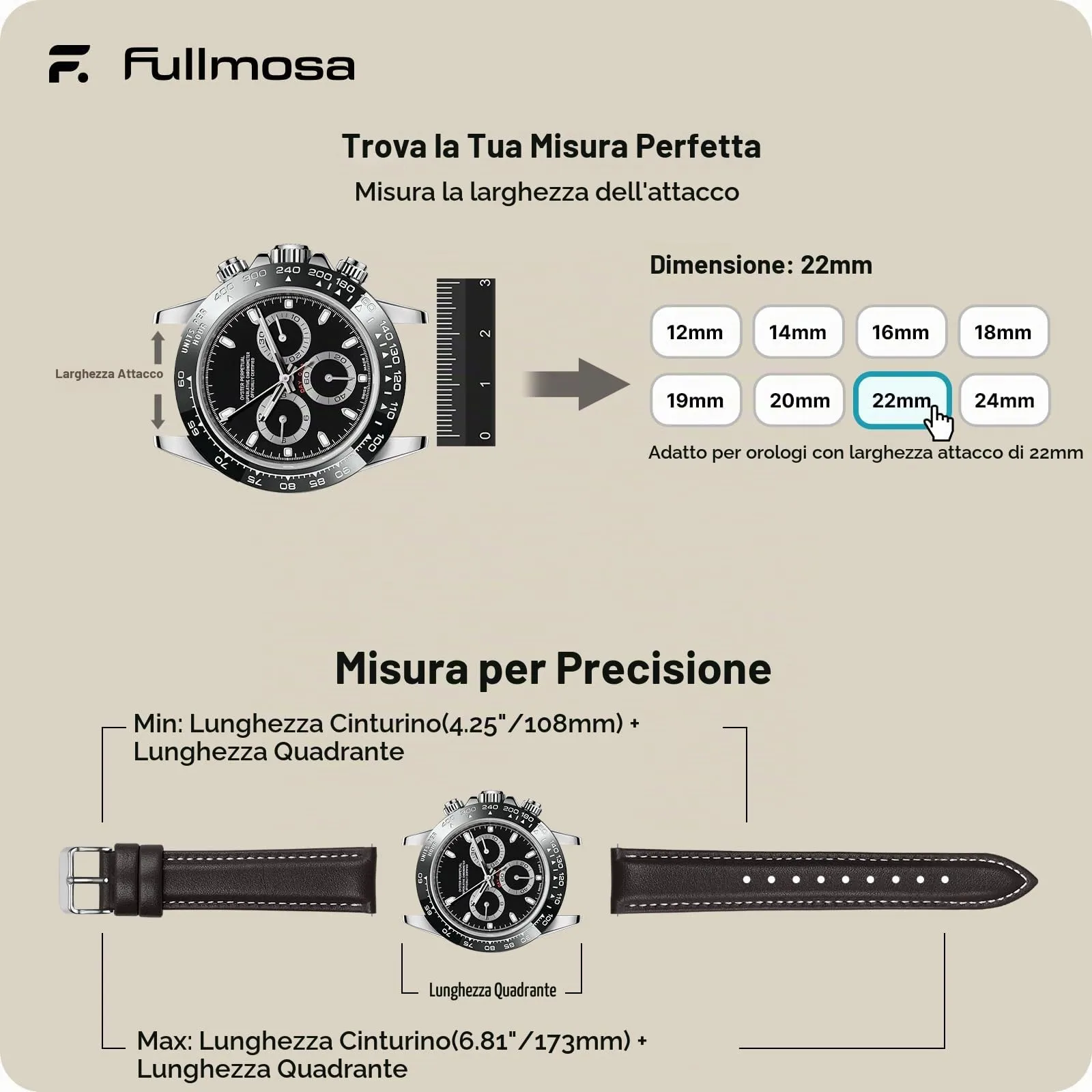 Fullmosa Cinturino in Pelle 22mm a Sgancio Rapido, Marrone Scuro - immagine 5