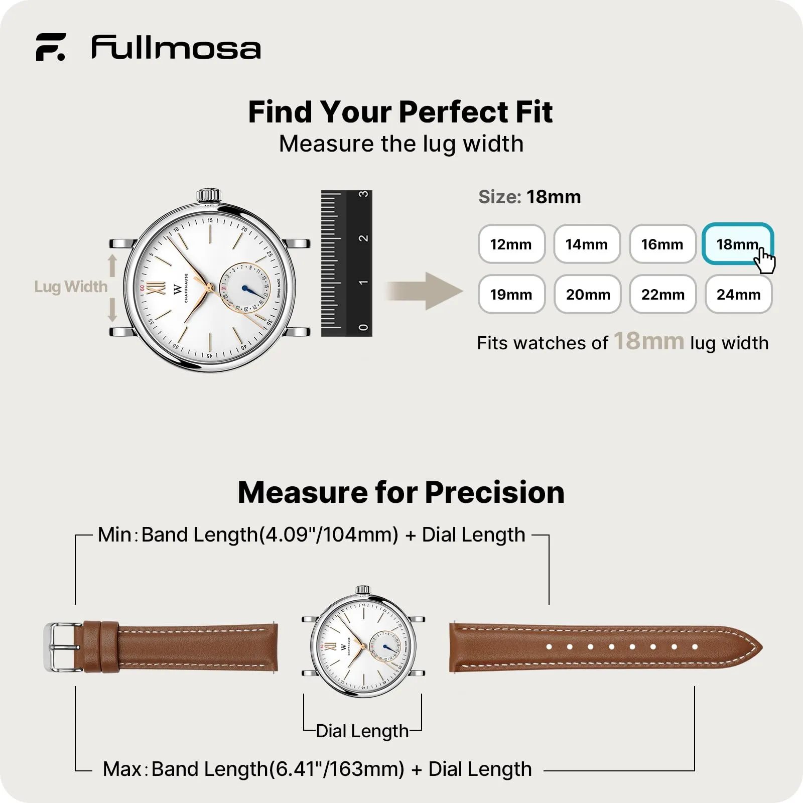 Fullmosa Cinturino per Orologio 18mm in Pelle a Sgancio Rapido, Marrone - immagine 5