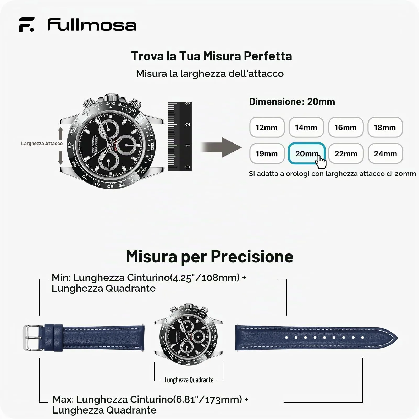 Fullmosa Cinturino in Pelle 20mm a Sgancio Rapido, Blu Scuro - immagine 5