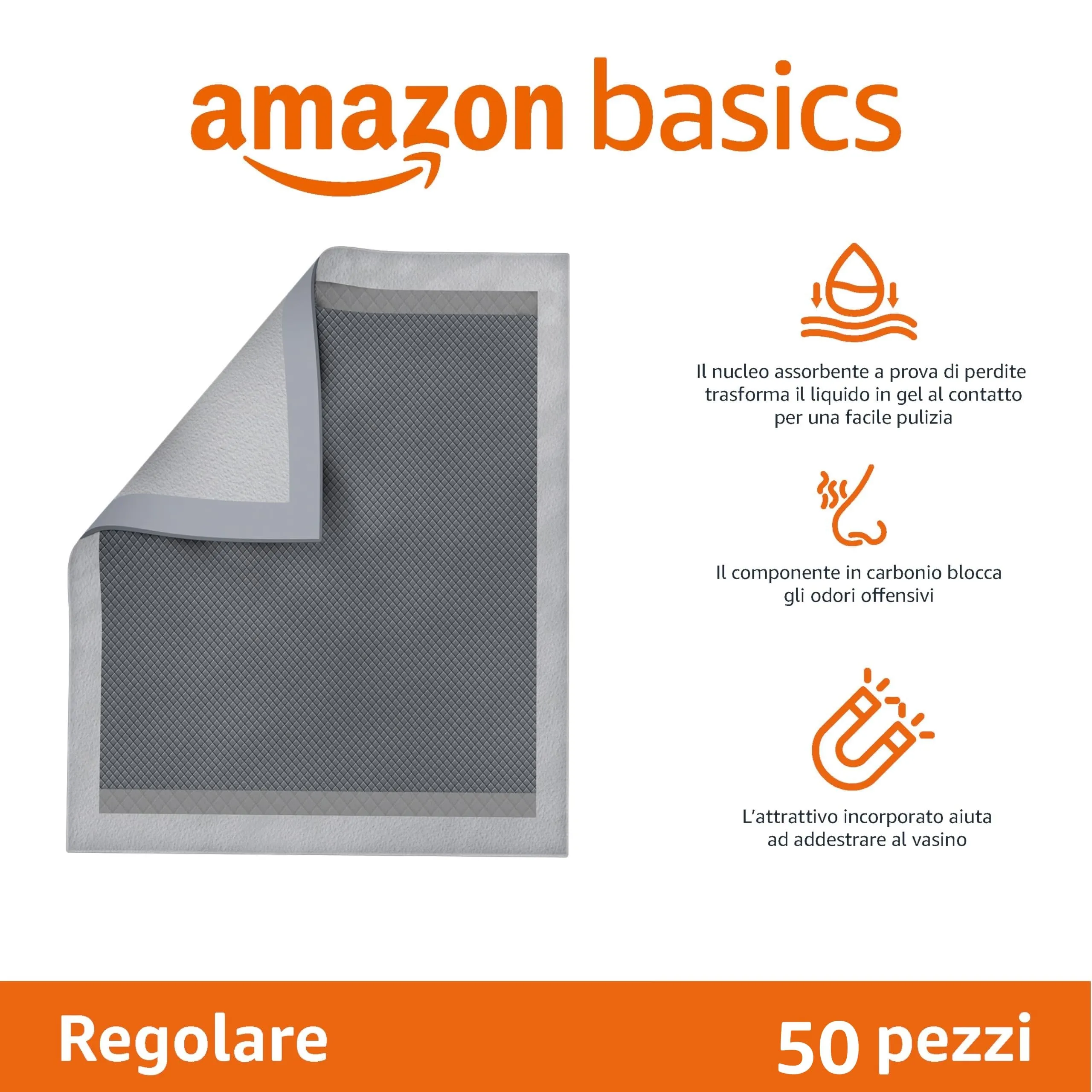 Amazon Basics Tappetini igienici al carbone per cani e cuccioli, XL, grigio, confezione da 50 - immagine 2