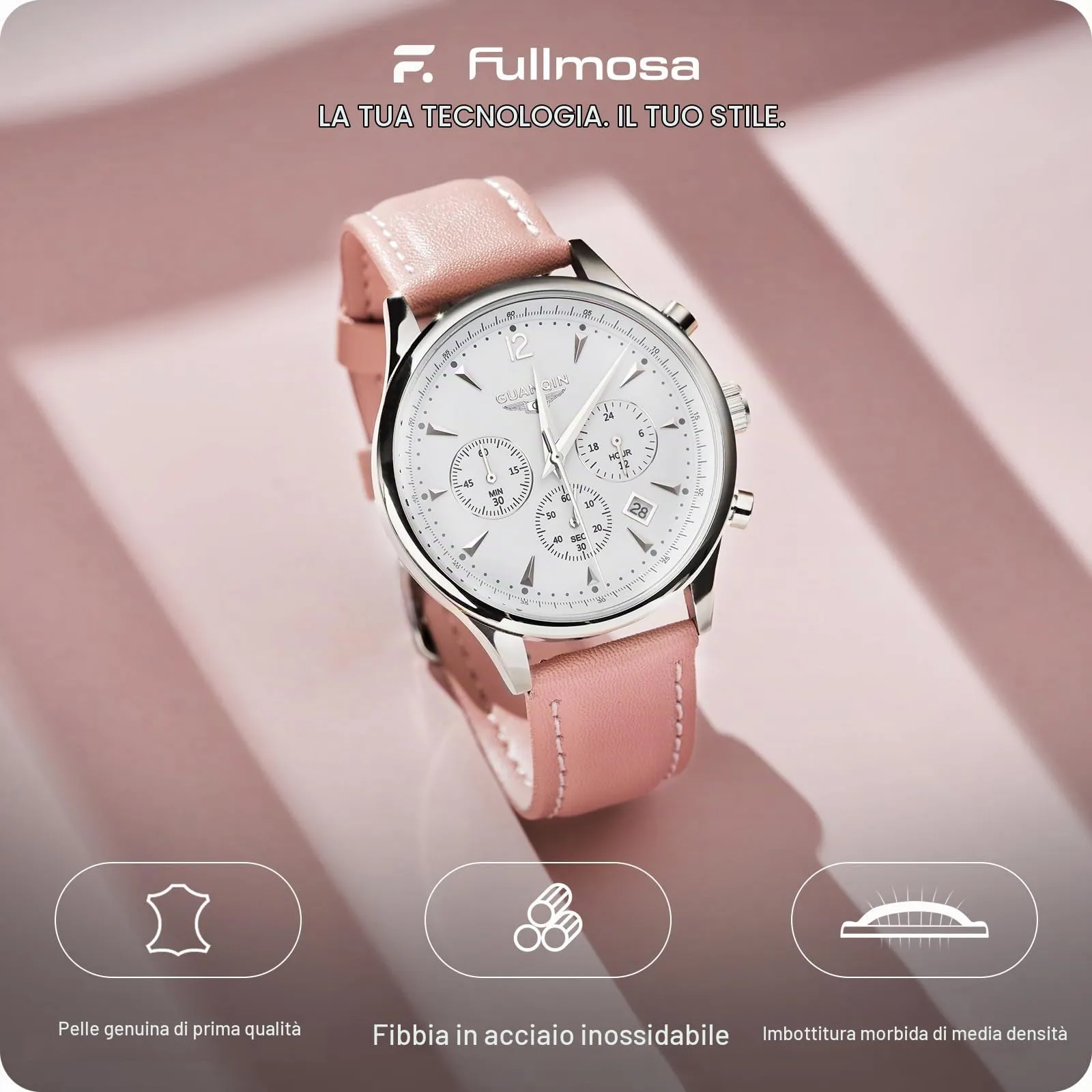 Fullmosa Cinturino in Pelle 22mm a Sgancio Rapido, Rosa - immagine 2