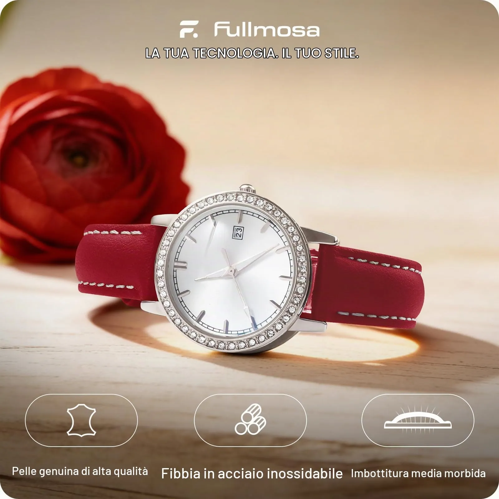 Fullmosa Cinturino in Pelle 20mm a Sgancio Rapido, Rosso - immagine 2