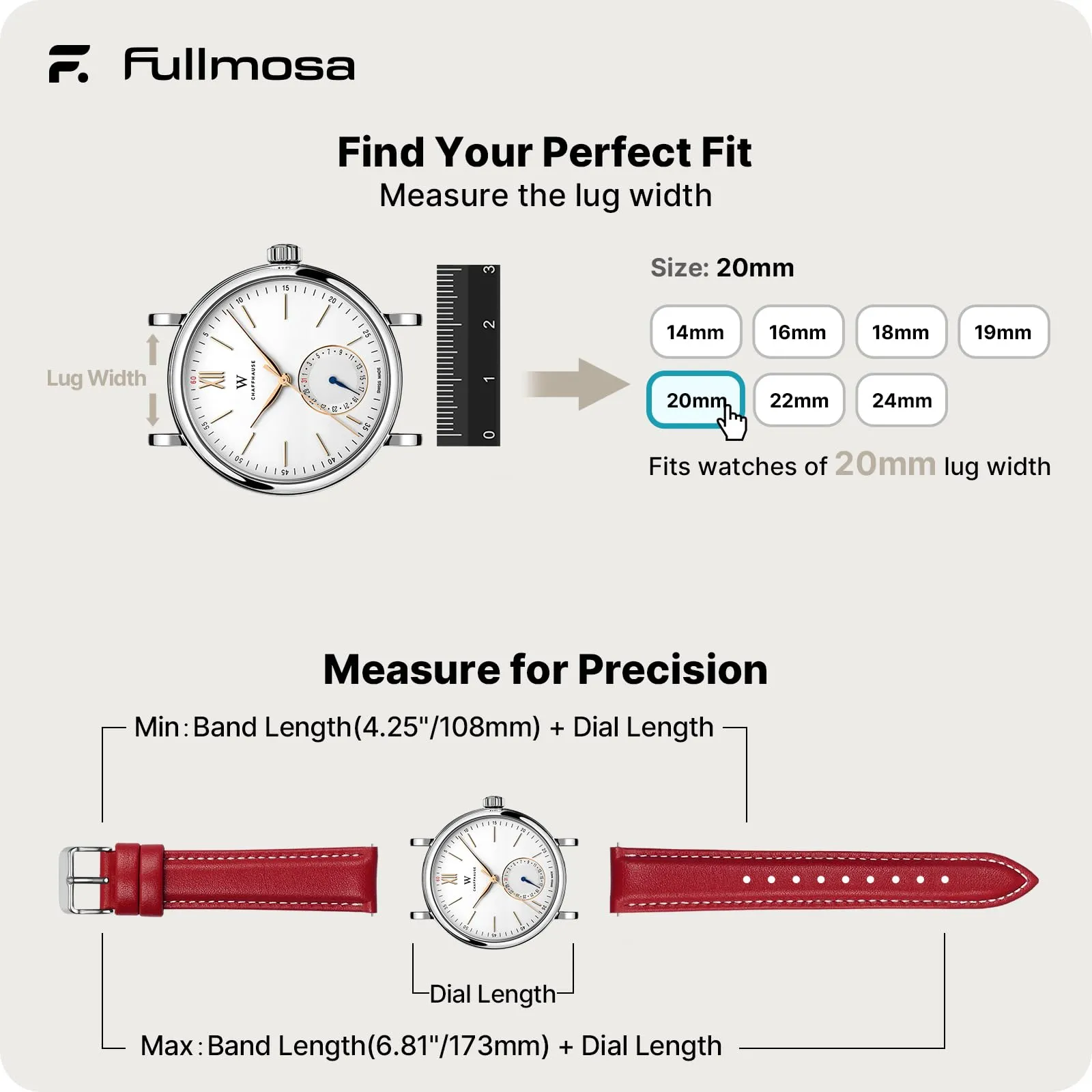 Fullmosa Cinturino in Pelle 20mm a Sgancio Rapido, Rosso - immagine 5