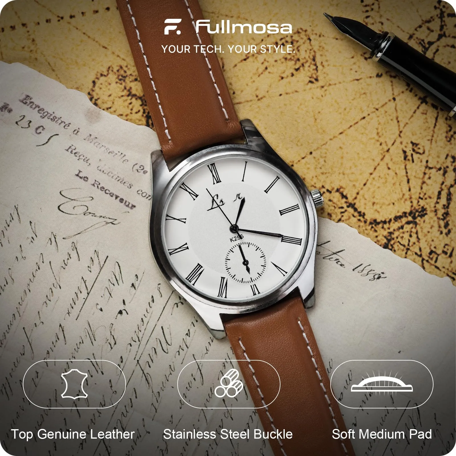 Fullmosa Cinturino in Pelle 22mm a Sgancio Rapido, Marrone - immagine 2