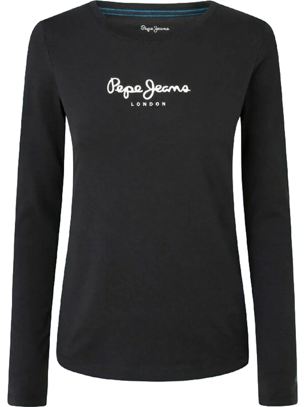 Pepe Jeans London New Virginia Women's Slim Fit Long Sleeve Cotton Stretch T-Shirt with Logo, Black - immagine 1