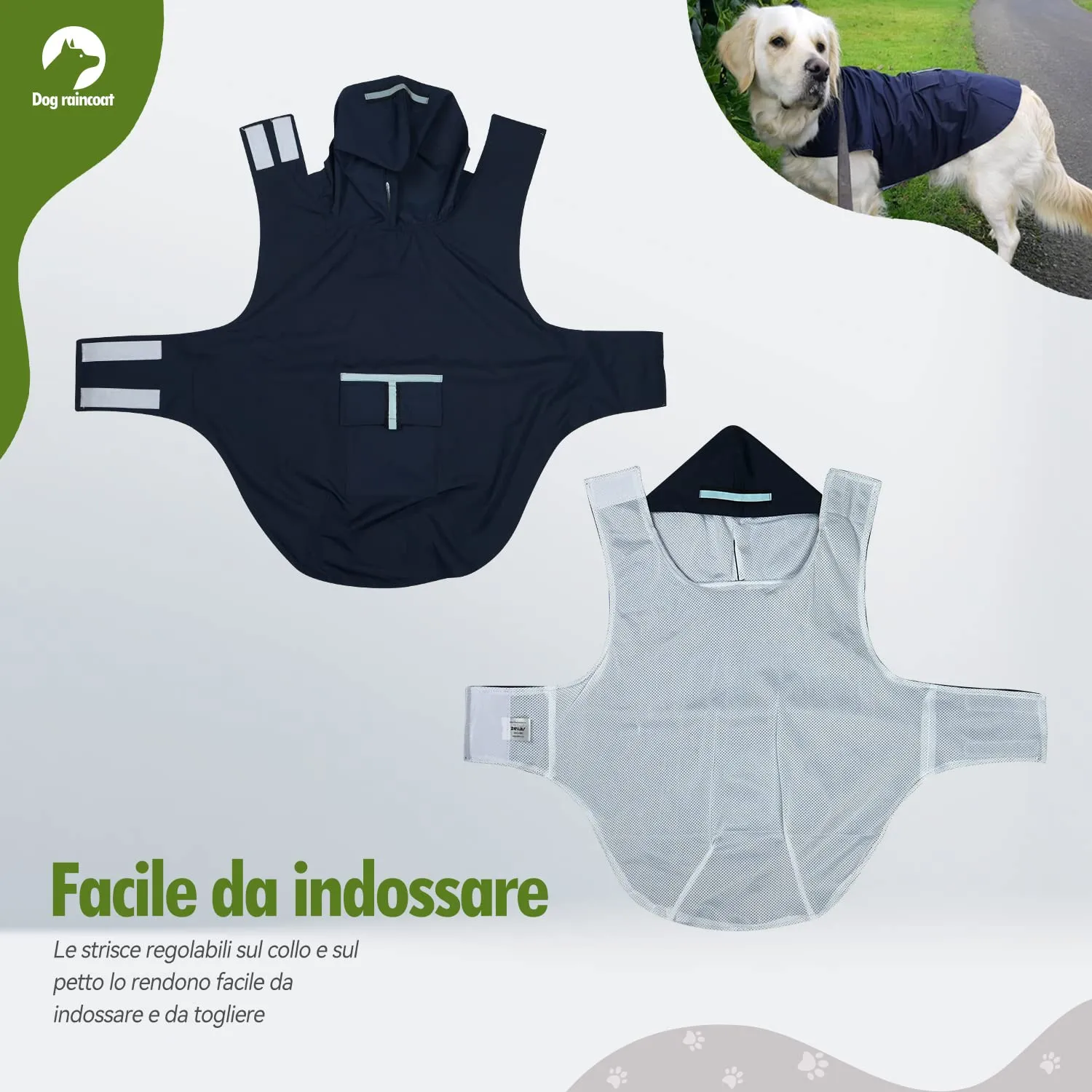 Zellar Impermeabile per Cani con Cappuccio, Foro per Colletto e Strisce Riflettenti, Taglia 3XL, Blu - immagine 4
