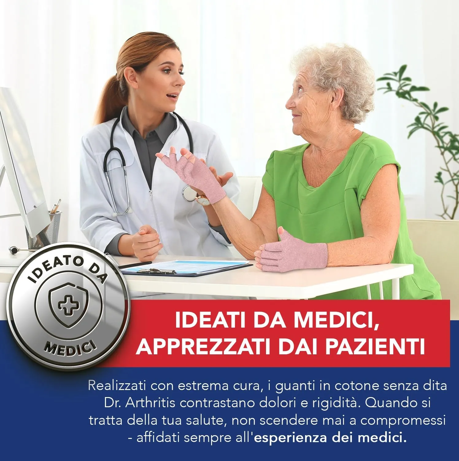 Dr. Arthritis Guanti a Compressione per Artrosi e Tunnel Carpale, Senza Dita, Cotone, Taglia S (1 Paio) - immagine 2