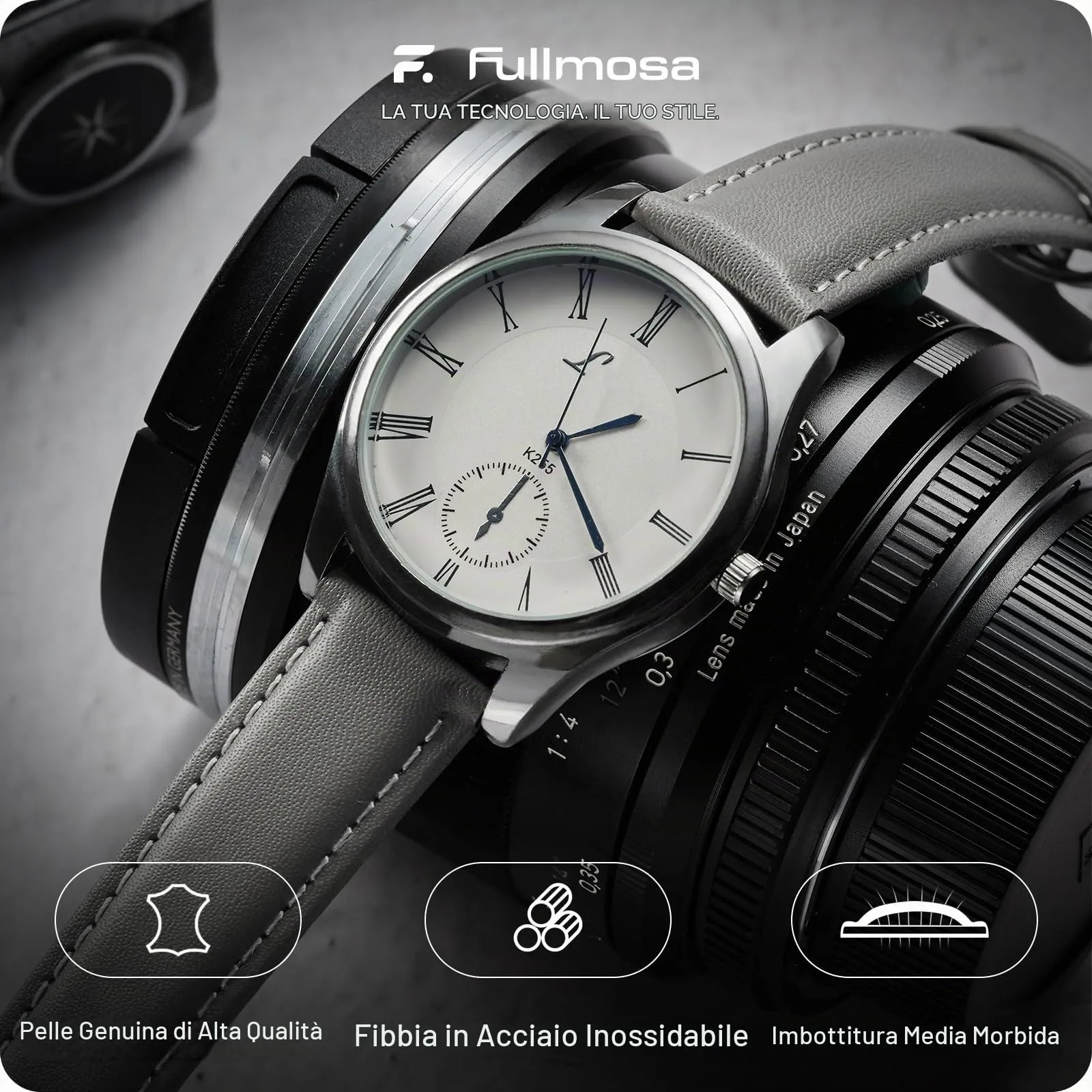Fullmosa Cinturino in Pelle 20mm a Sgancio Rapido, Grigio - immagine 2
