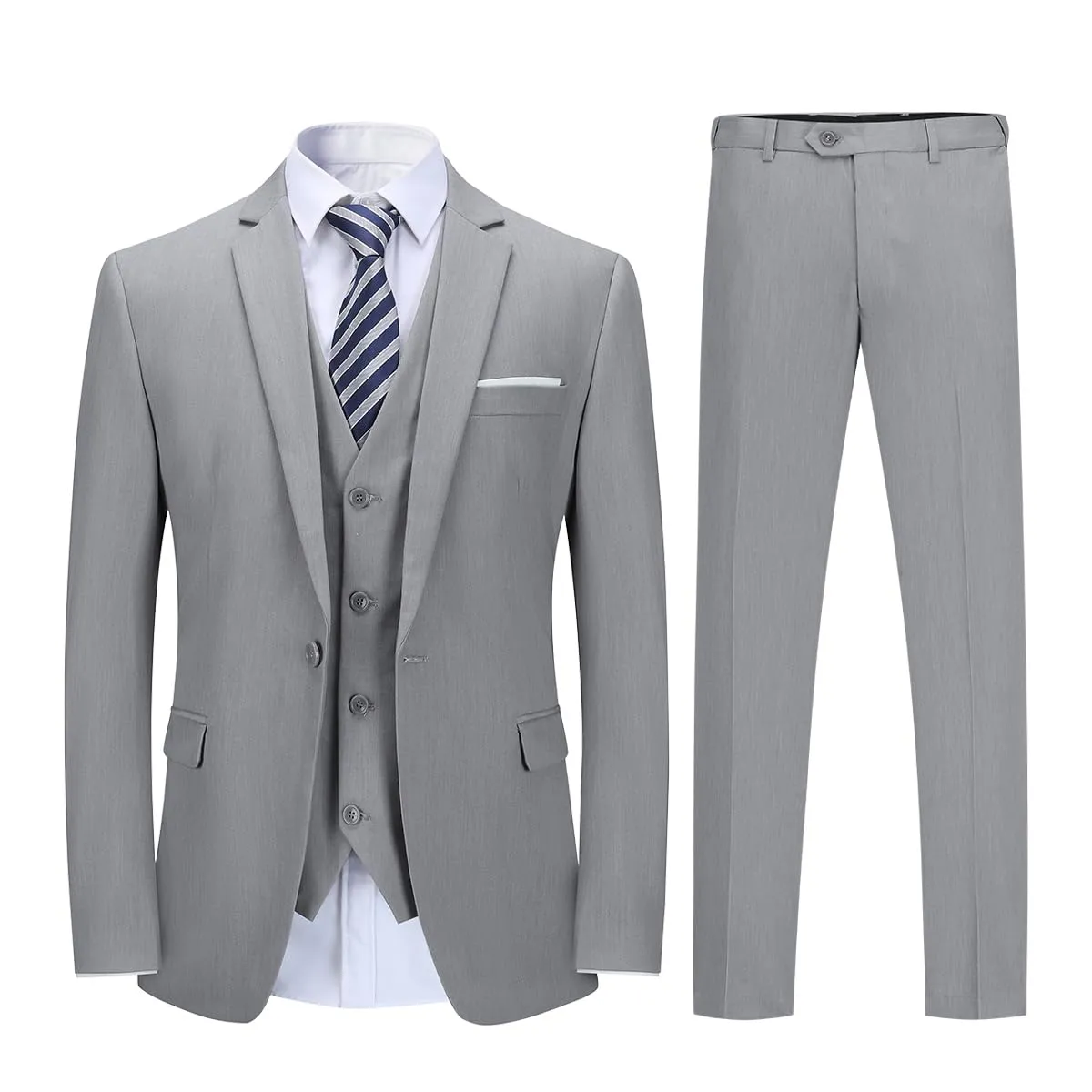 YOUTHUP Abito Uomo 3 Pezzi Slim Fit Blazer Panciotto Pantaloni Grigio Chiaro - immagine 1