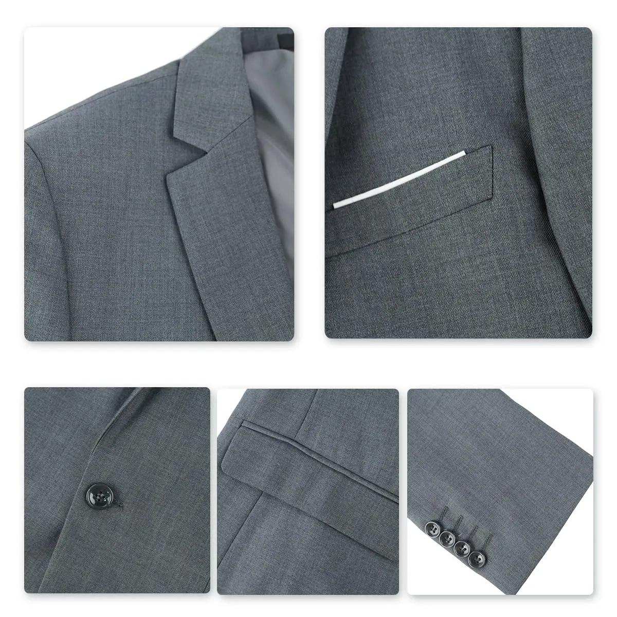 YOUTHUP Abito Uomo 3 Pezzi Slim Fit Blazer Panciotto Pantaloni Grigio Scuro - immagine 4