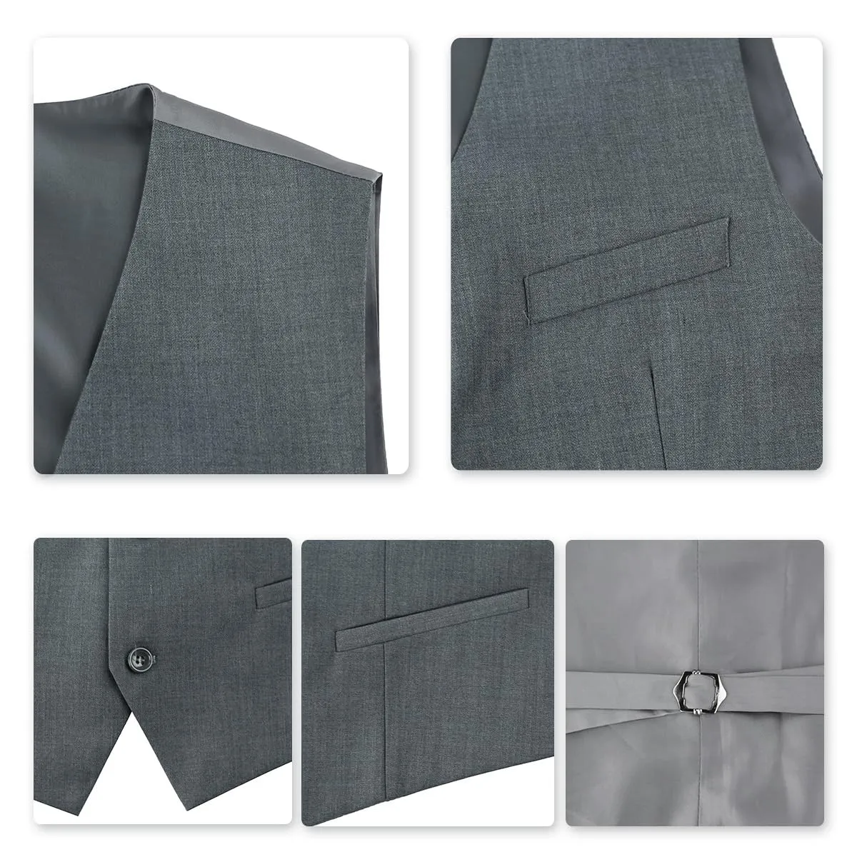 YOUTHUP Abito Uomo 3 Pezzi Slim Fit Blazer Panciotto Pantaloni Grigio Scuro - immagine 5