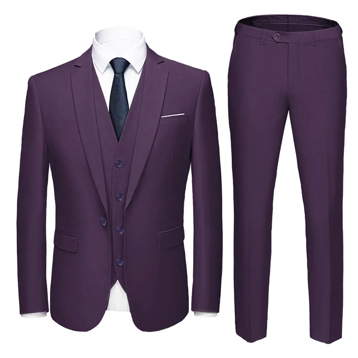 YOUTHUP Abito Uomo 3 Pezzi Slim Fit Blazer Panciotto Pantaloni - immagine 1