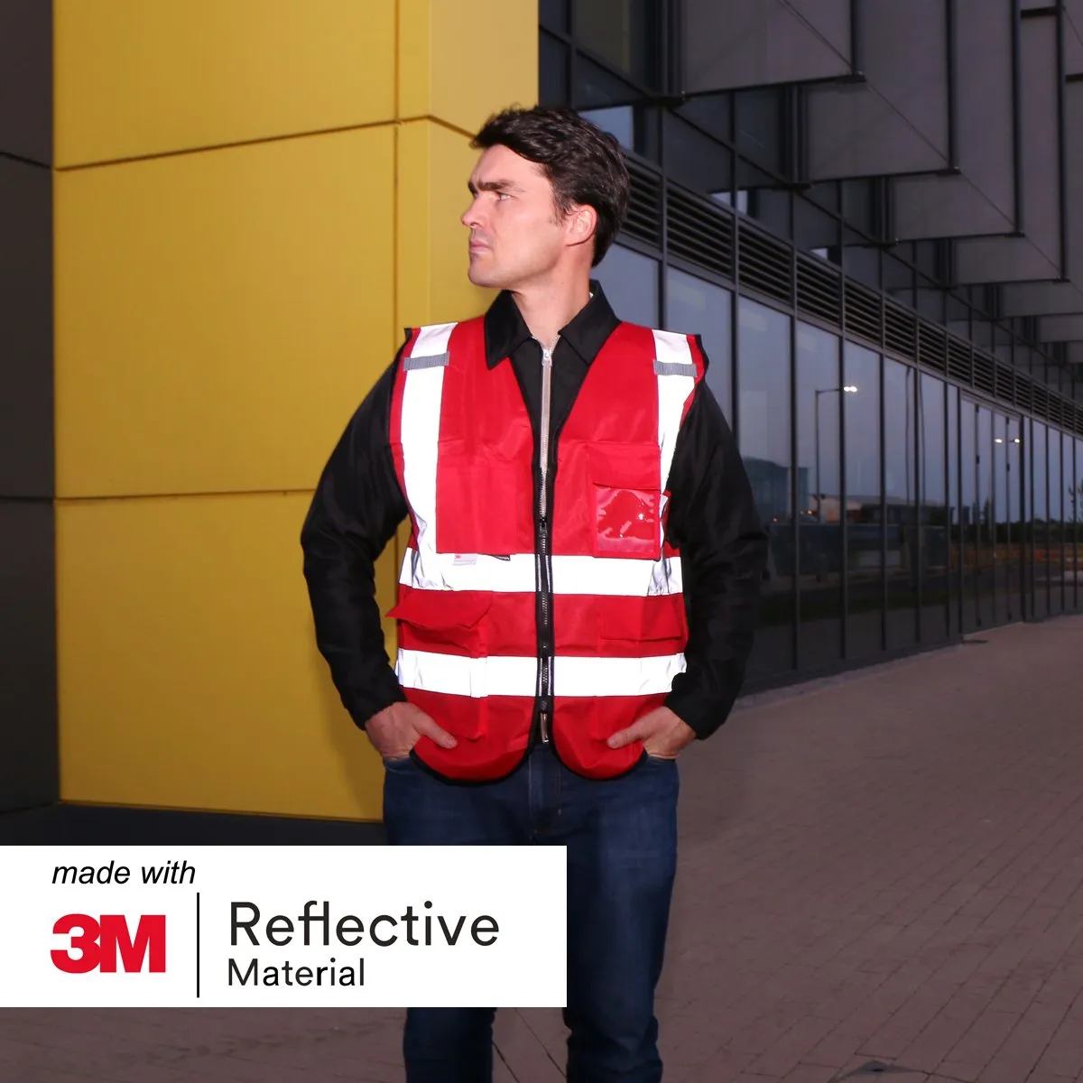 Salzmann Gilet di sicurezza ad alta visibilità riflettente 3M con cerniera e multi-tasche, Rosso, 4XL - immagine 5