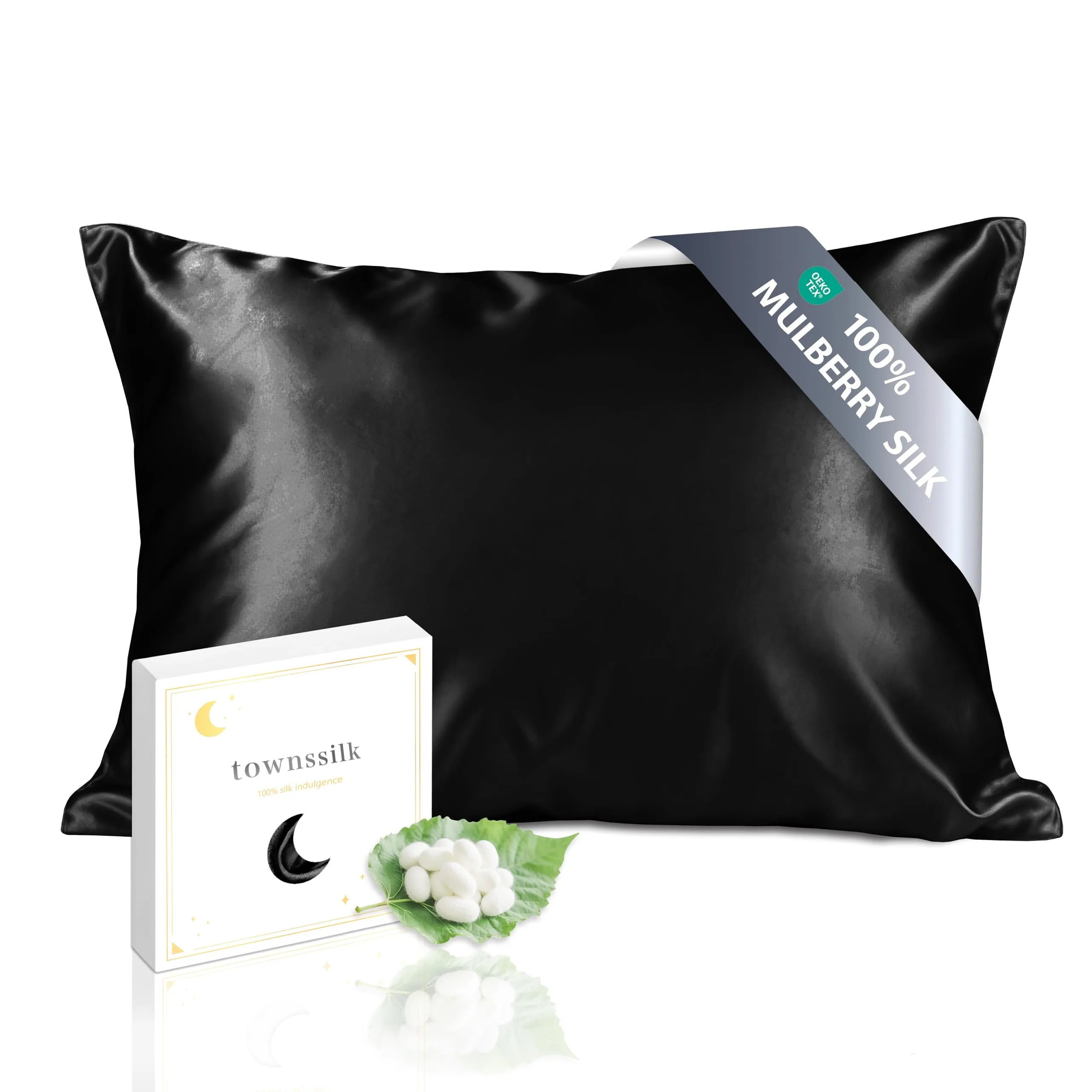 townssilk Federa in Seta di Gelso 19 Momme, 100% Naturale, Doppia Faccia, 50x75cm, Nero - immagine 1