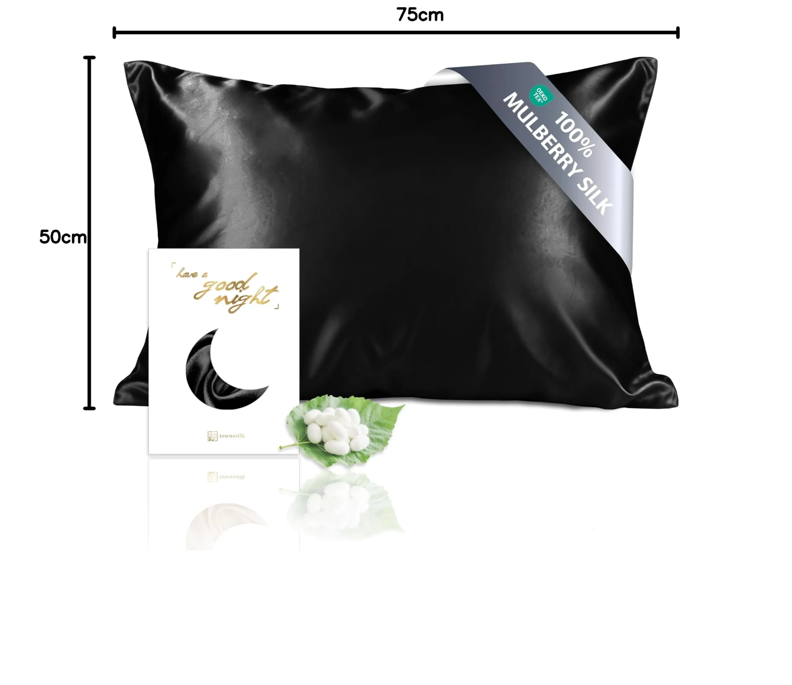 townssilk Federa in Seta di Gelso 19 Momme, 100% Naturale, Doppia Faccia, 50x75cm, Nero - immagine 10