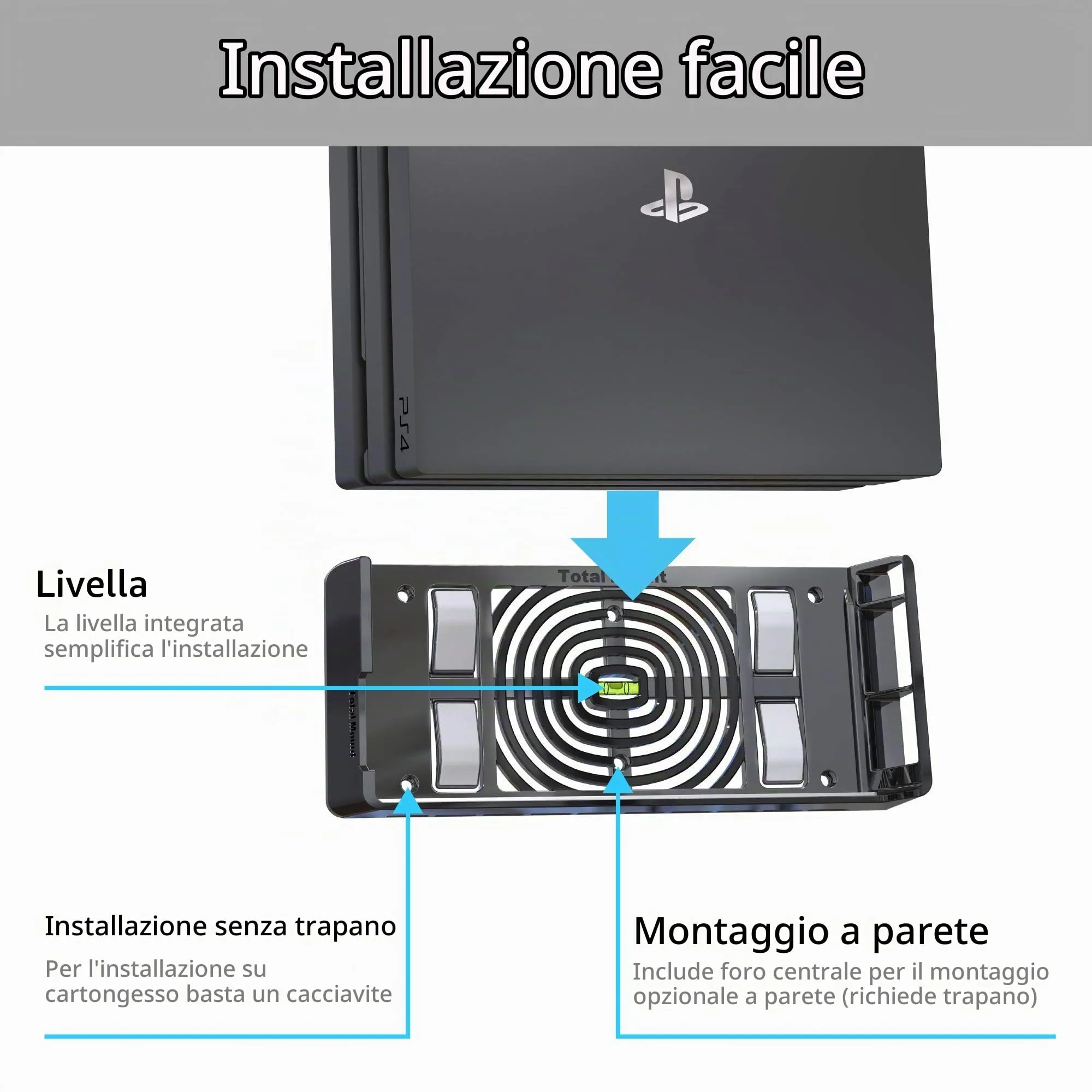 TotalMount Supporto da parete per Sony PlayStation 4 Pro, Nero - immagine 3