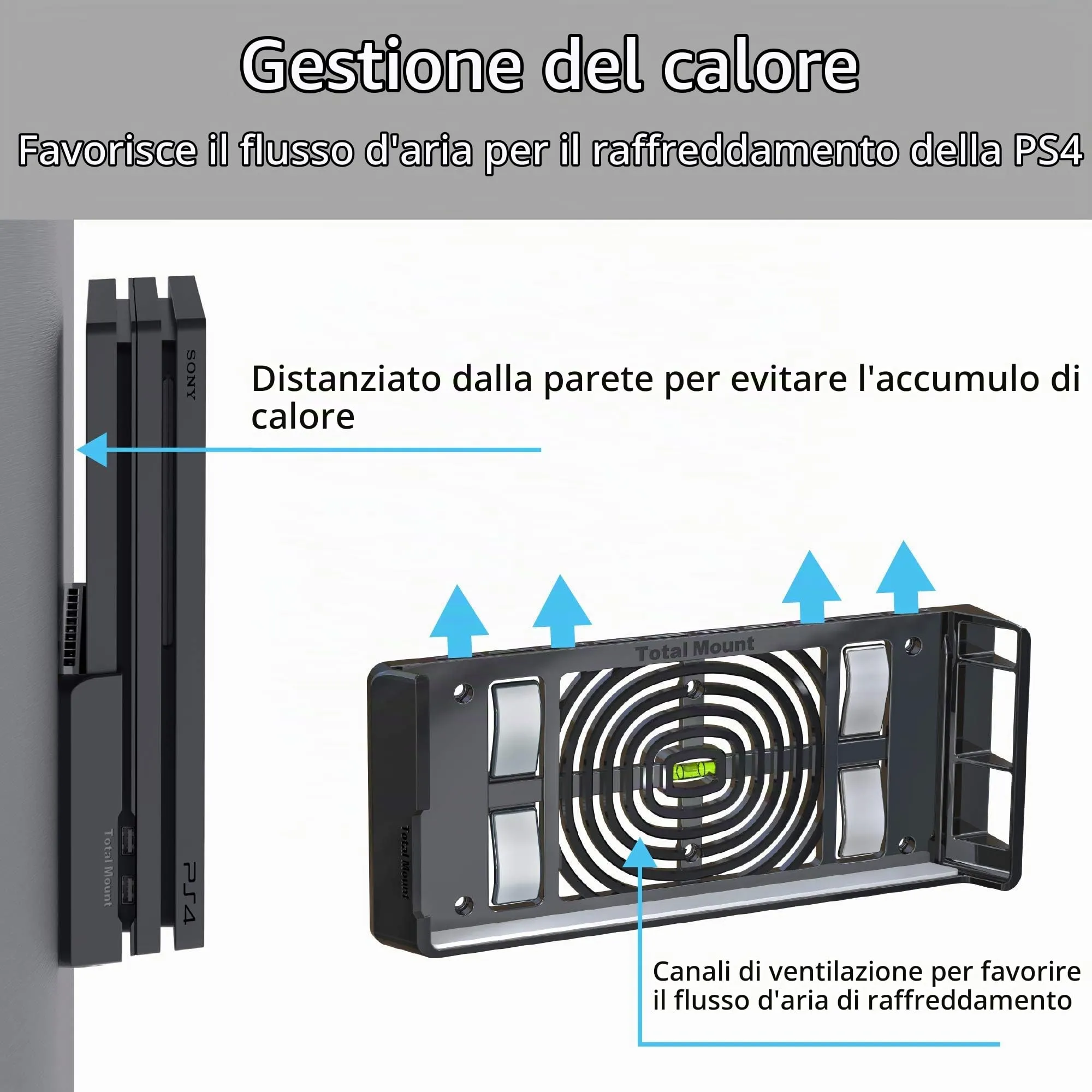 TotalMount Supporto da parete per Sony PlayStation 4 Pro, Nero - immagine 4